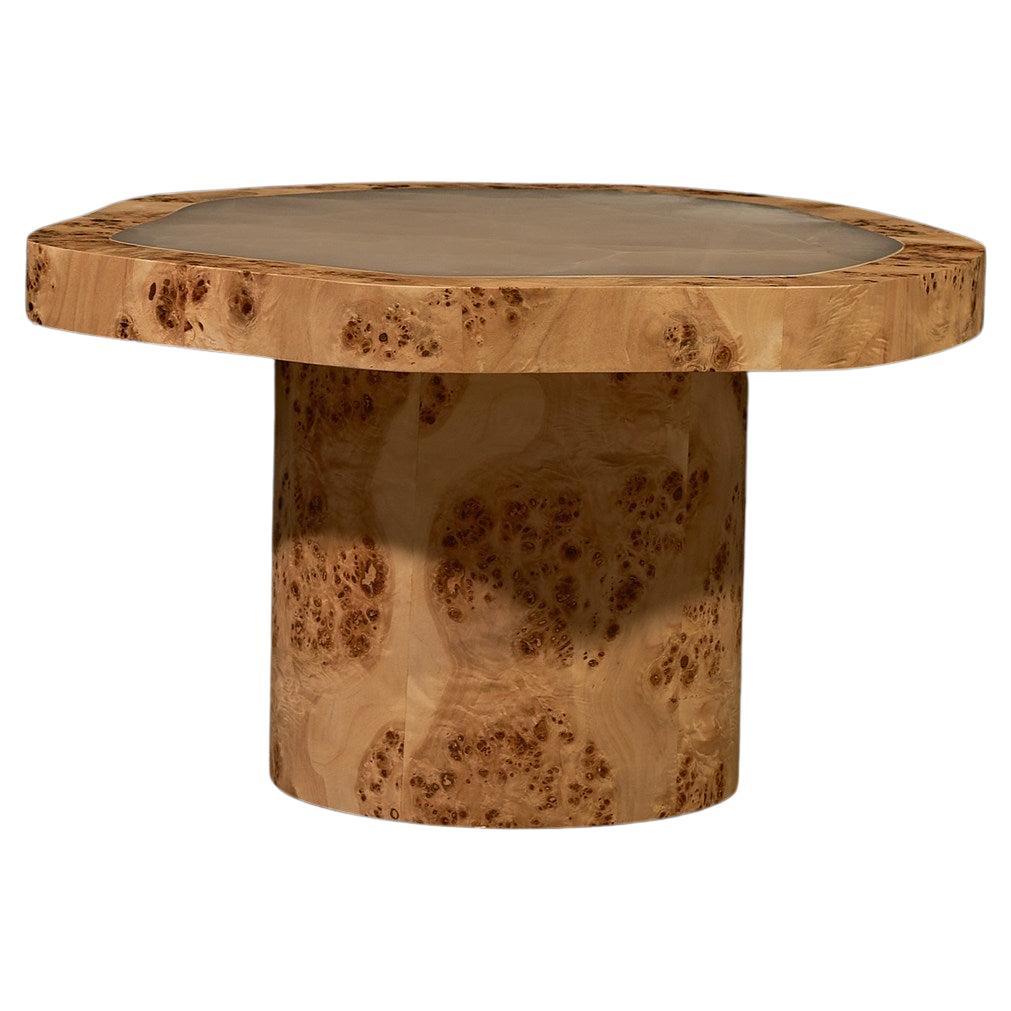 Coffee Table in Poplar Burl Veneer and Polished Onyx