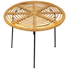 Coffee Table in Rattan Wicker and Iron, France, 1960s