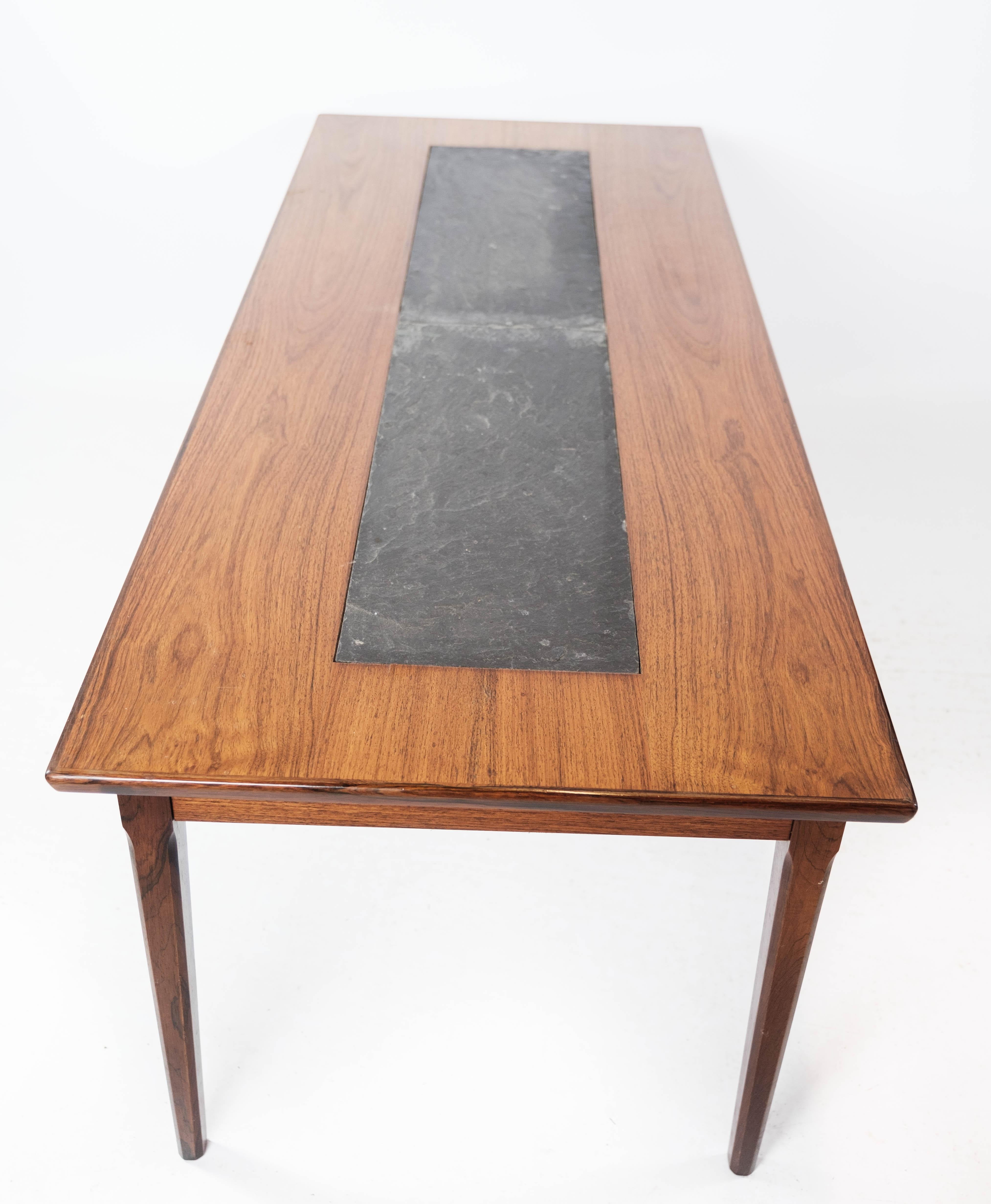 Coffee Table Made In Rosewood & Black Slate From 1960s For Sale 6