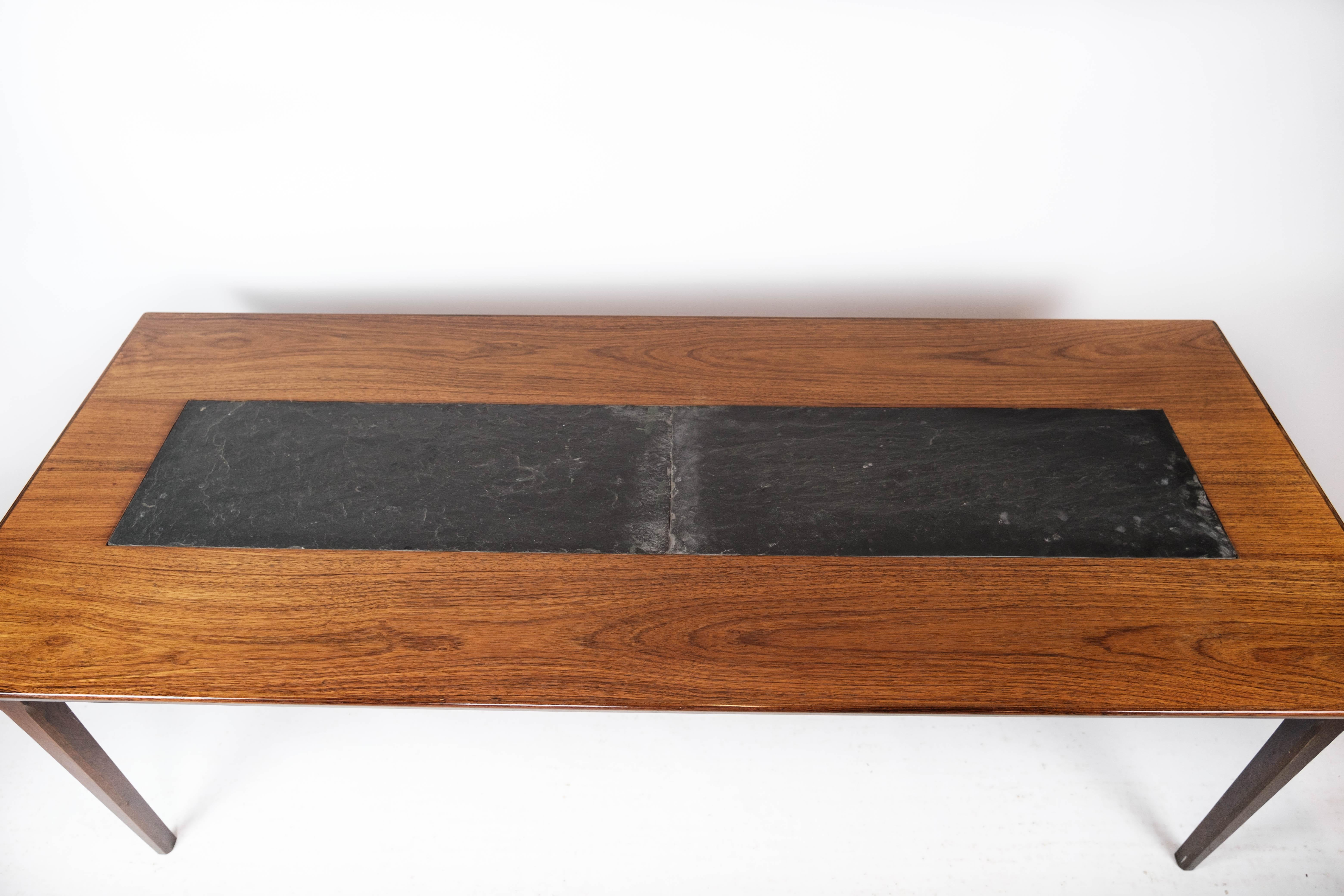 Mid-Century Modern Coffee Table Made In Rosewood & Black Slate From 1960s For Sale