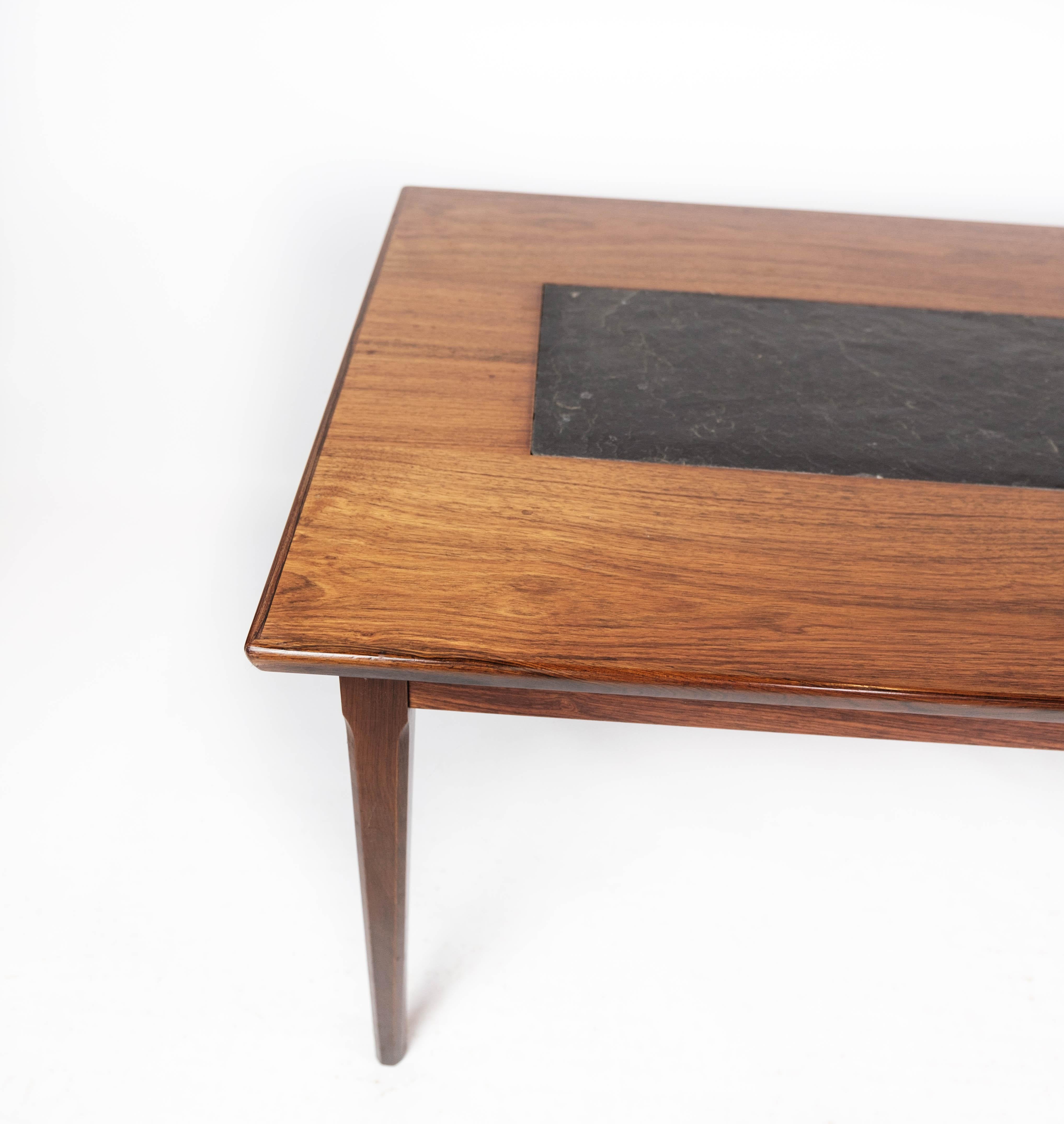 Coffee Table Made In Rosewood & Black Slate From 1960s In Good Condition For Sale In Lejre, DK