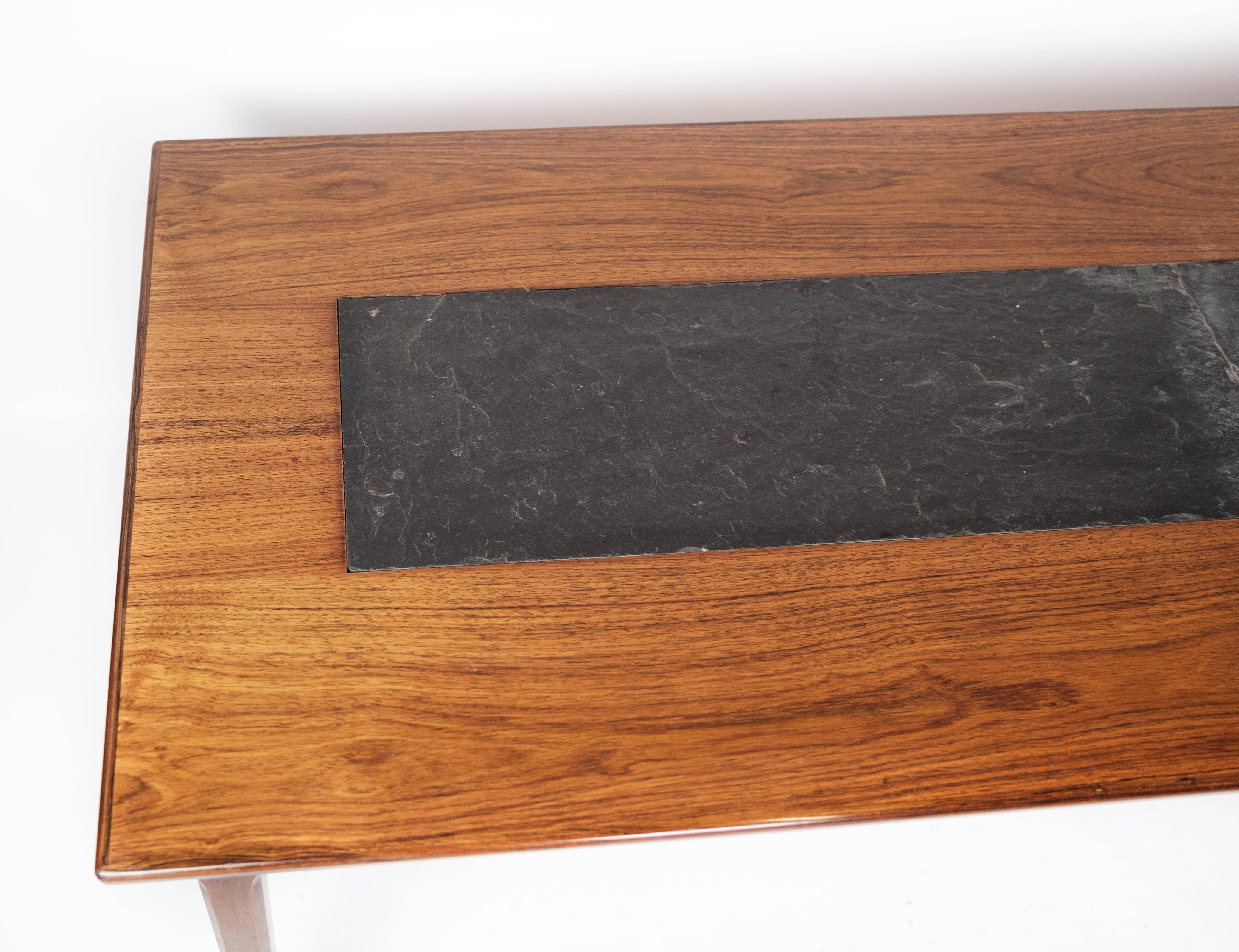 Coffee Table Made In Rosewood & Black Slate From 1960s For Sale 2