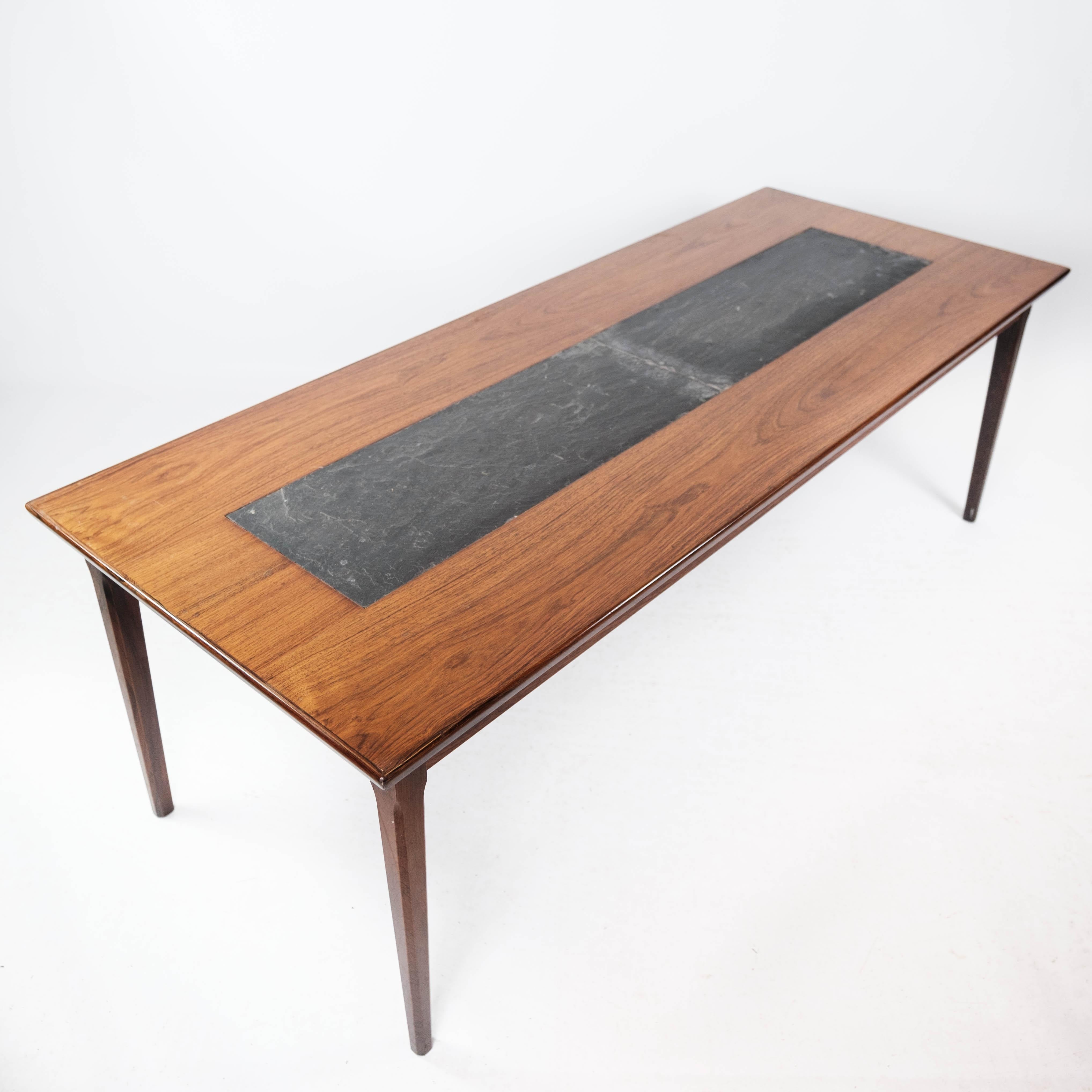 Coffee Table Made In Rosewood & Black Slate From 1960s For Sale 3