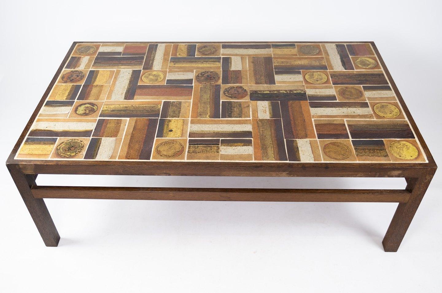 Scandinavian Modern Coffee Table in Rosewood and Dark Tiles, Designed by Tue Poulsen from the 1970s