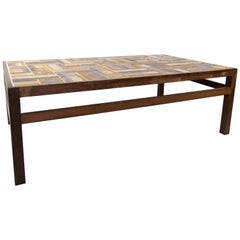 Coffee Table in Rosewood and Dark Tiles, Designed by Tue Poulsen from the 1970s