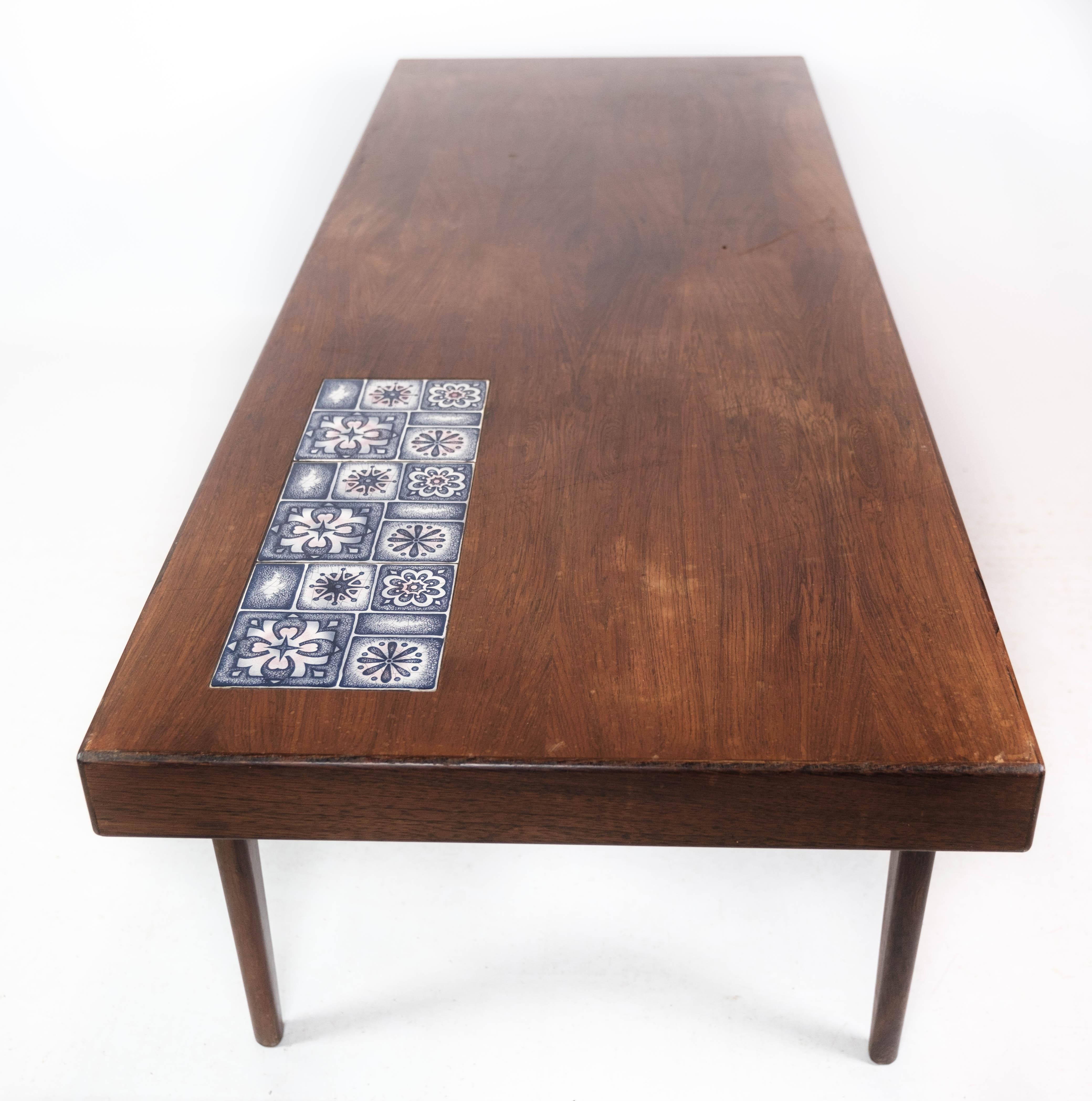 Coffee Table Made In Rosewood With Blue Tiles by Johannes Andersen From 1960s For Sale 3