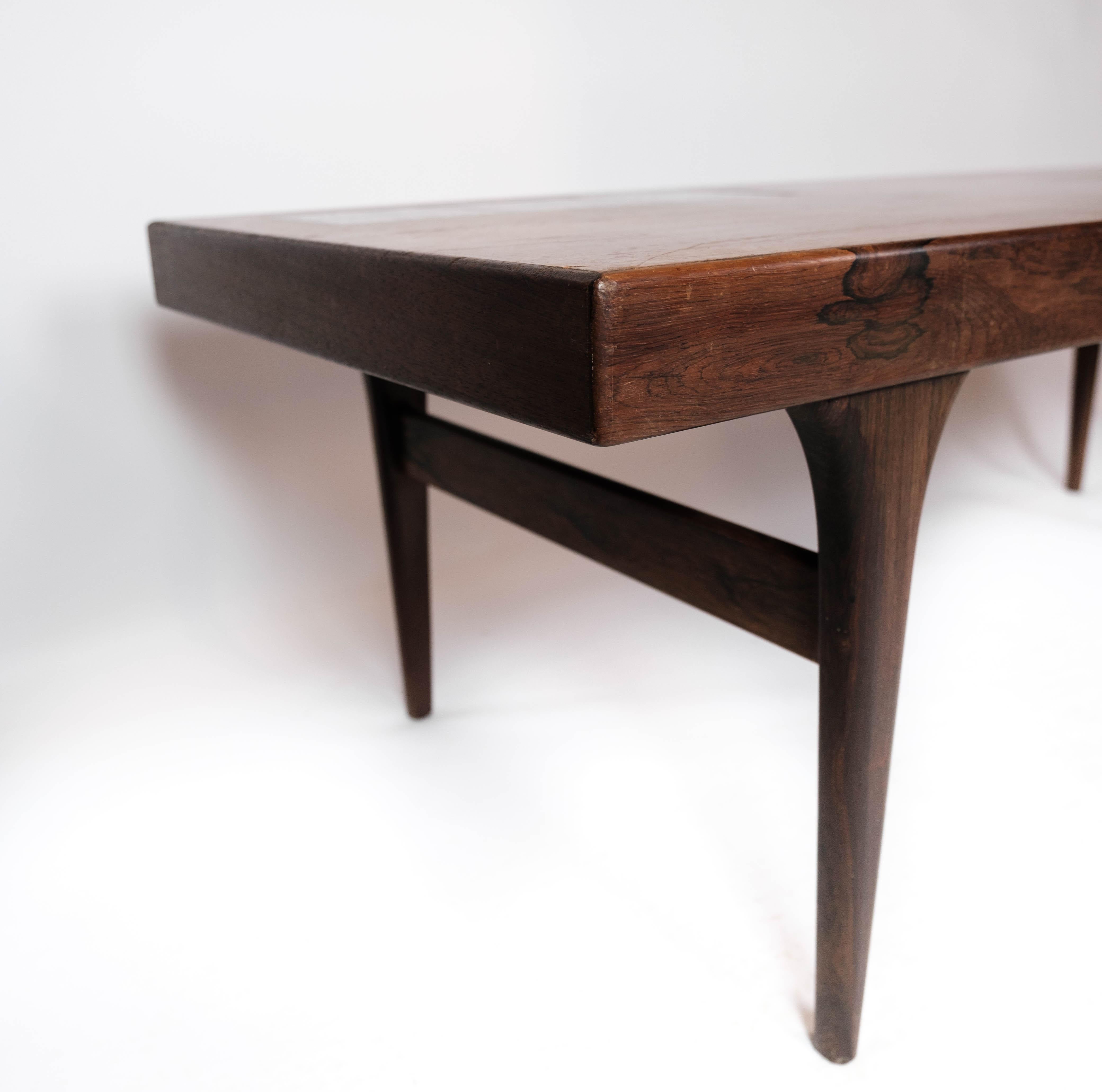 Mid-20th Century Coffee Table Made In Rosewood With Blue Tiles by Johannes Andersen From 1960s For Sale