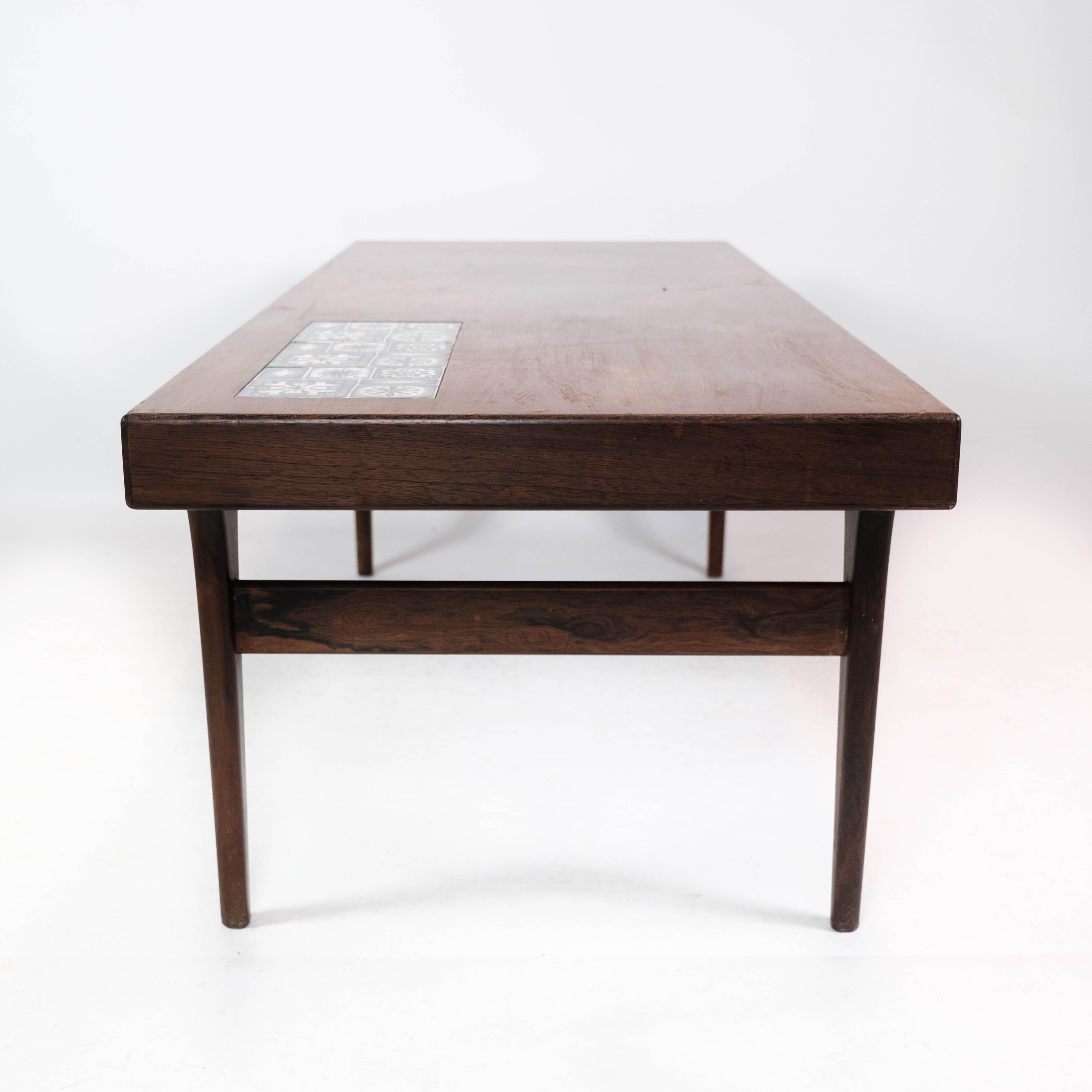 Coffee Table Made In Rosewood With Blue Tiles by Johannes Andersen From 1960s For Sale 2
