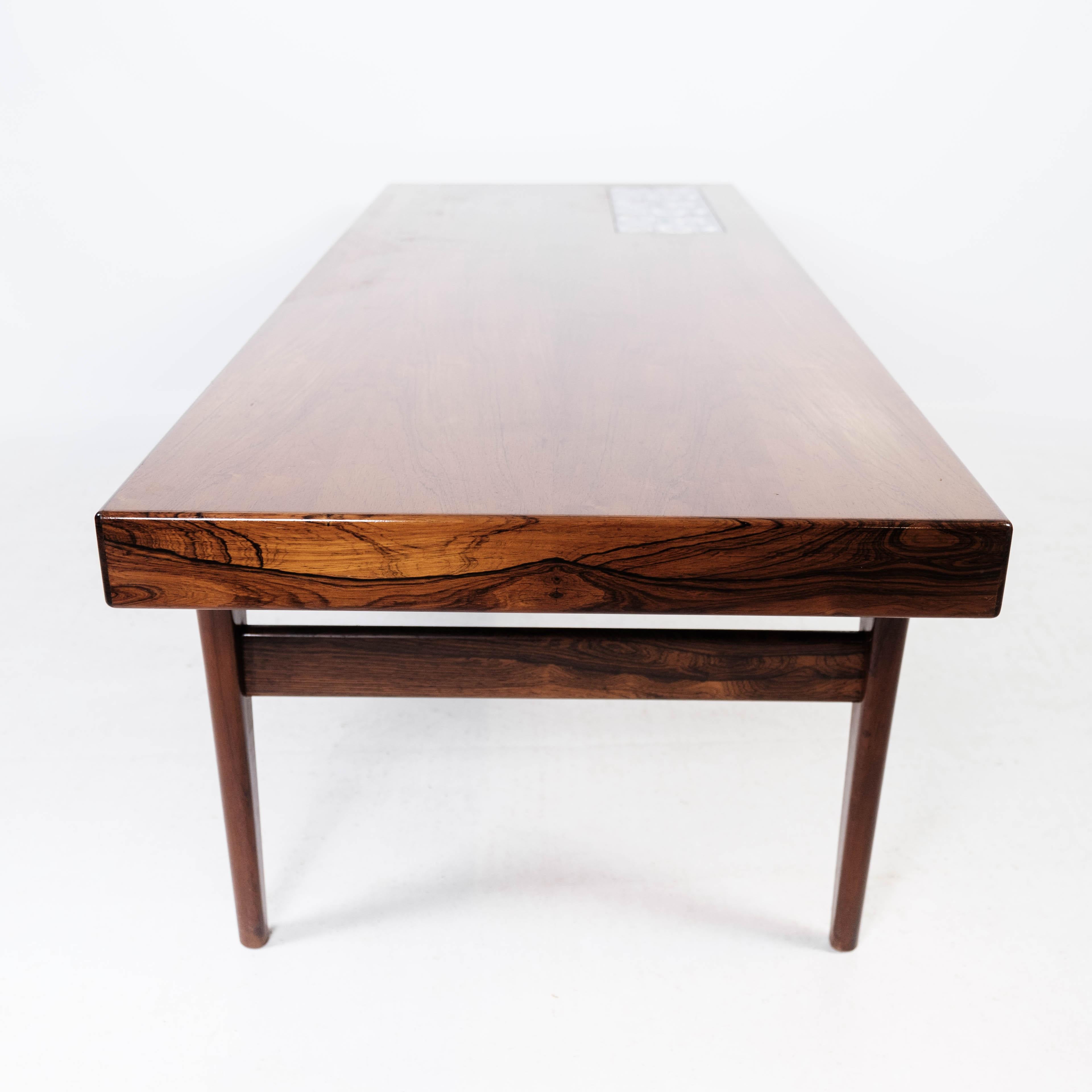 Coffee Table Made In Rosewood With Blue Tiles By Johannes Andersen From 1960s For Sale 4