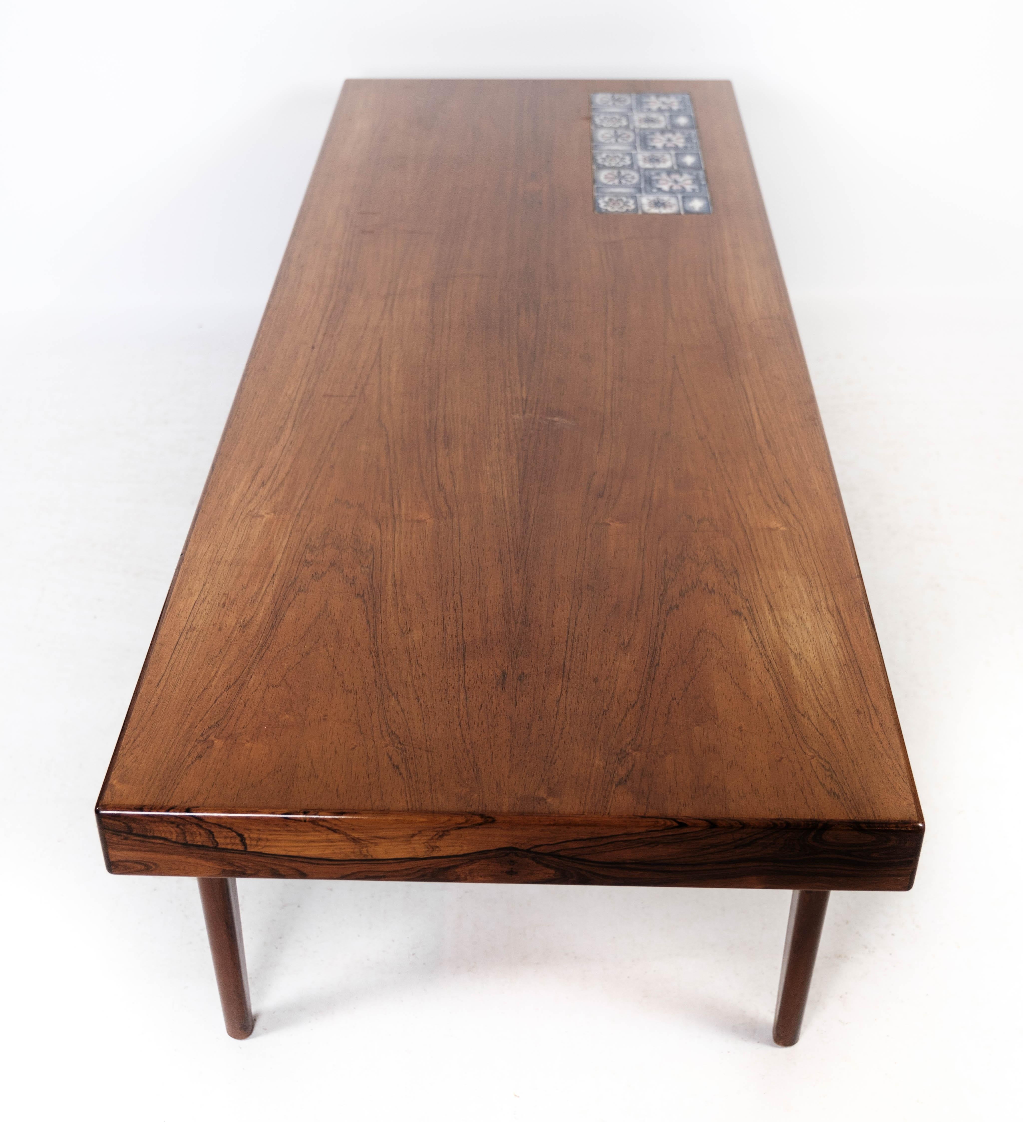 Coffee Table Made In Rosewood With Blue Tiles By Johannes Andersen From 1960s For Sale 5