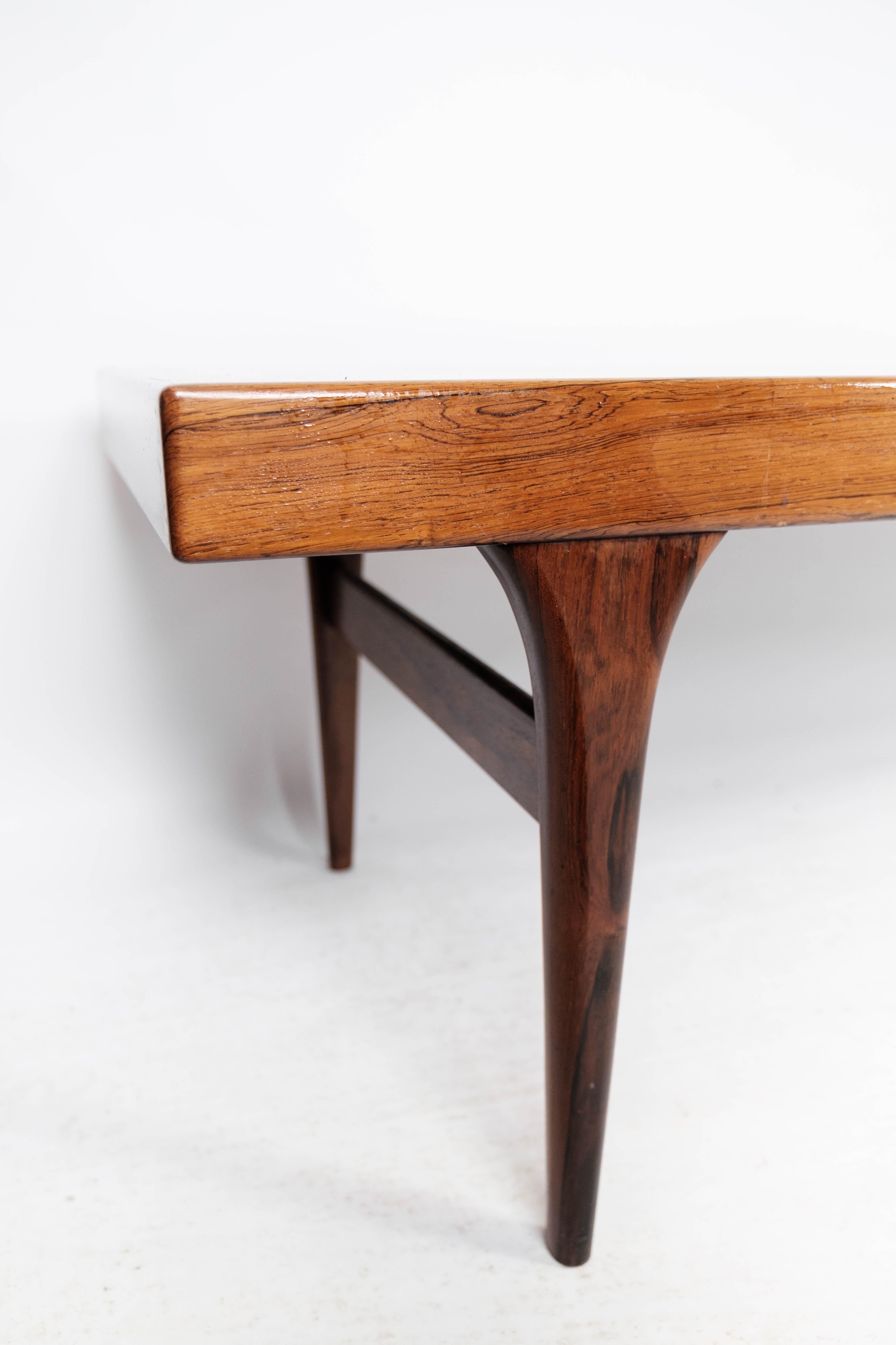 Coffee Table Made In Rosewood With Blue Tiles By Johannes Andersen From 1960s In Good Condition For Sale In Lejre, DK