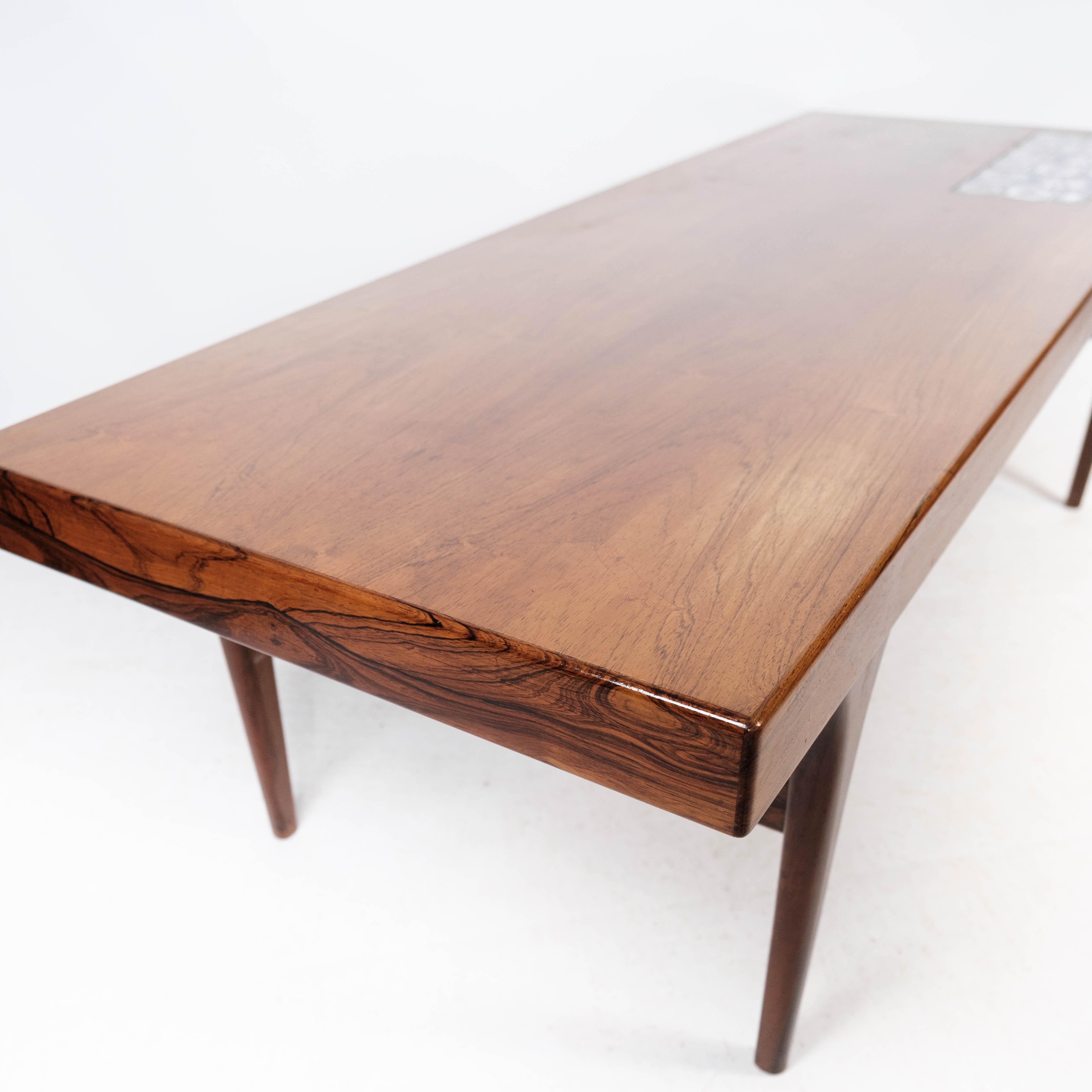 Coffee Table in Rosewood with Blue Tiles Designed by Johannes Andersen, 1960s 2