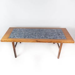 Coffee Table Made In Rosewood With Blue Tiles By Arrebo From 1960s