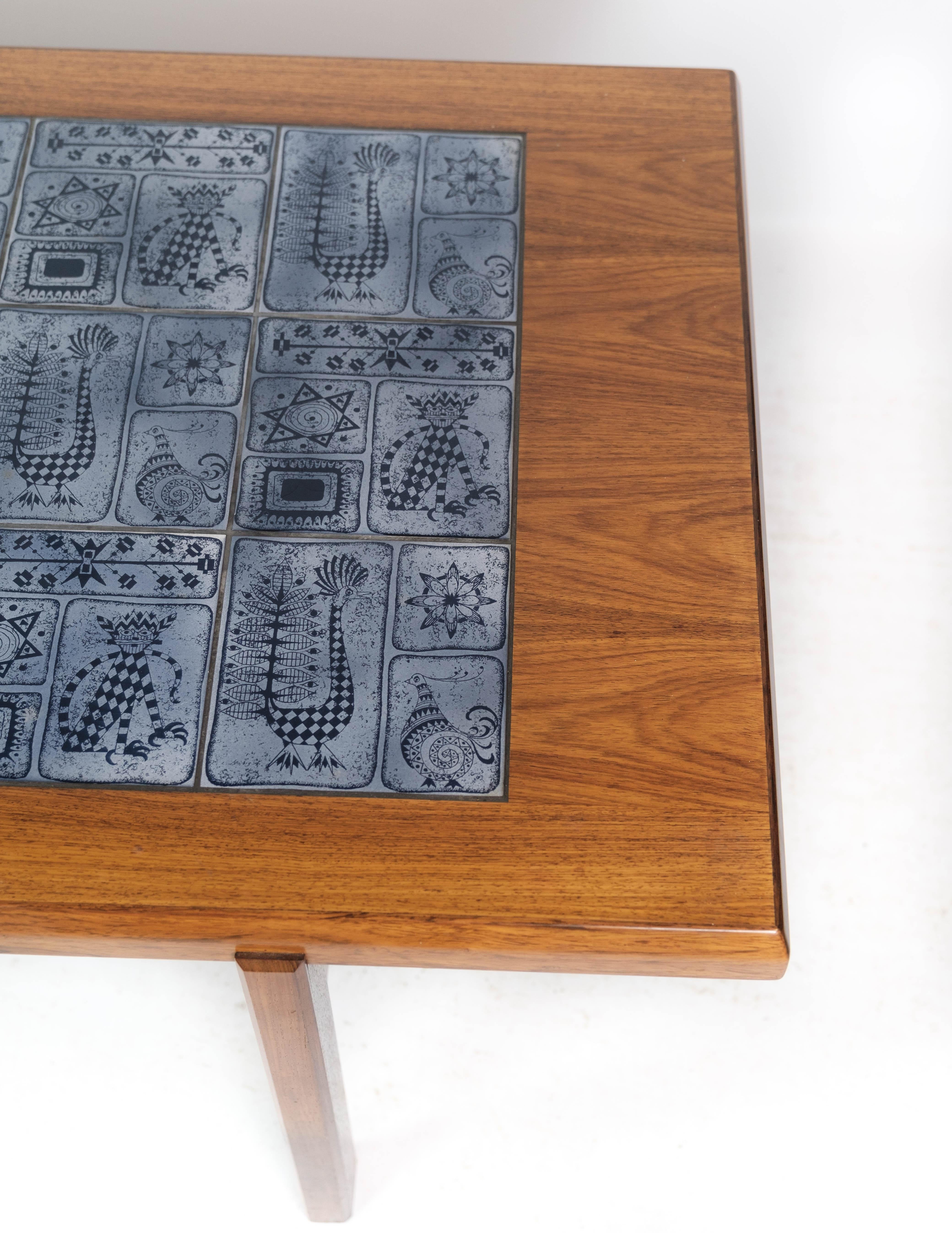 Ceramic Coffee Table Made In Rosewood With Blue Tiles By Arrebo From 1960s For Sale