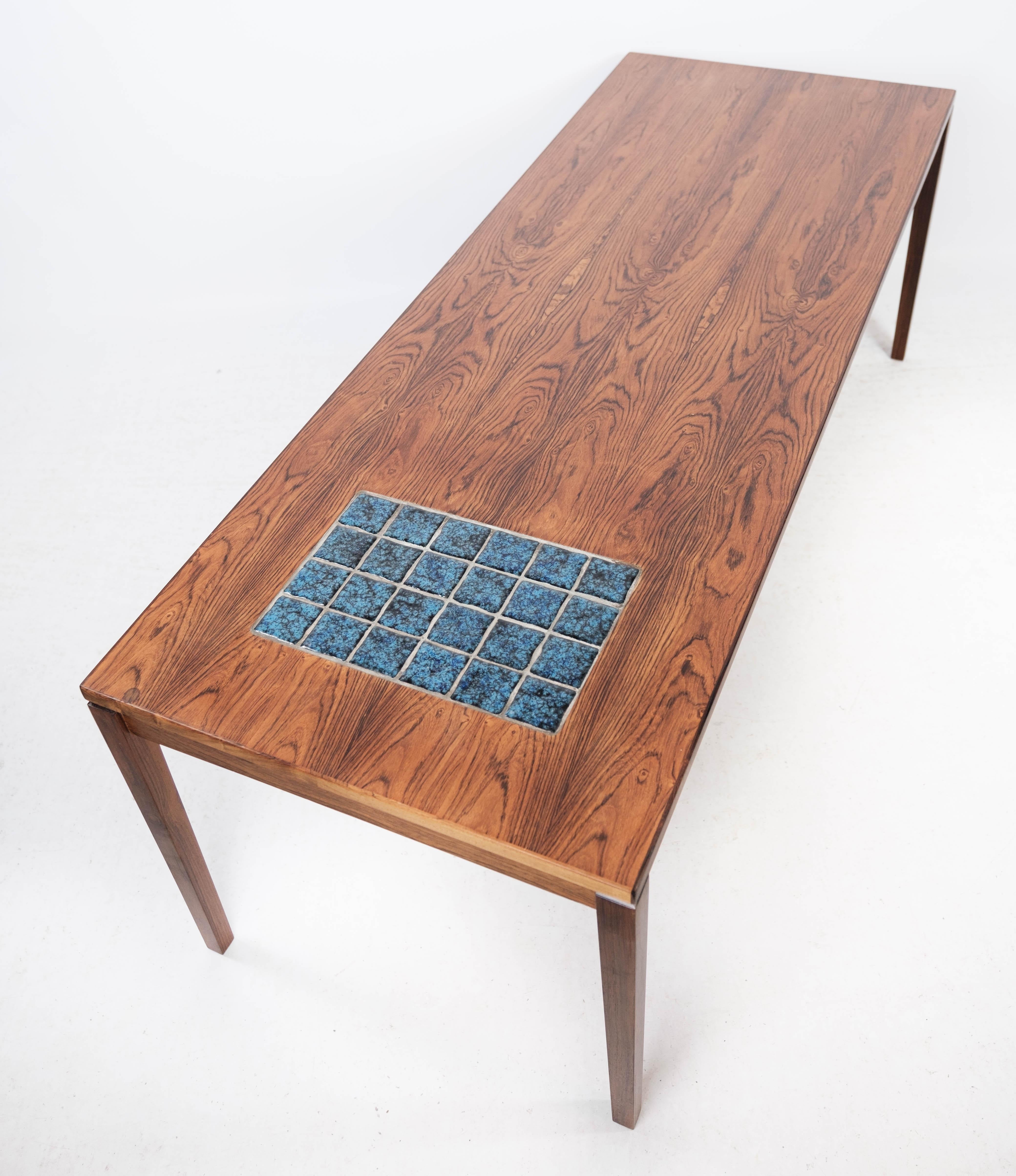 Coffee Table Made In Rosewood With Blue Tiles From 1960s For Sale 5