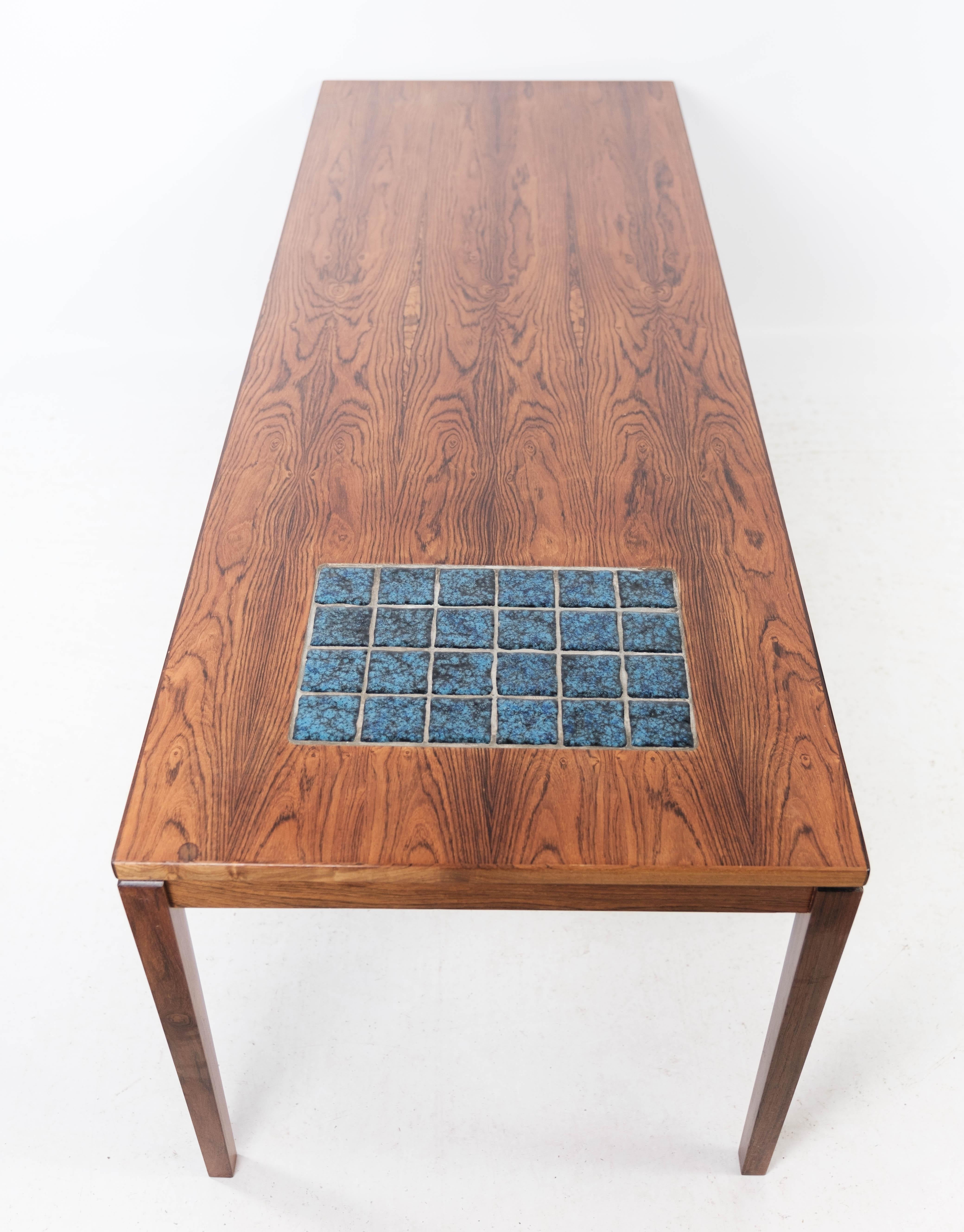 Coffee Table Made In Rosewood With Blue Tiles From 1960s For Sale 7