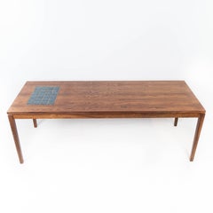 Coffee Table Made In Rosewood With Blue Tiles From 1960s