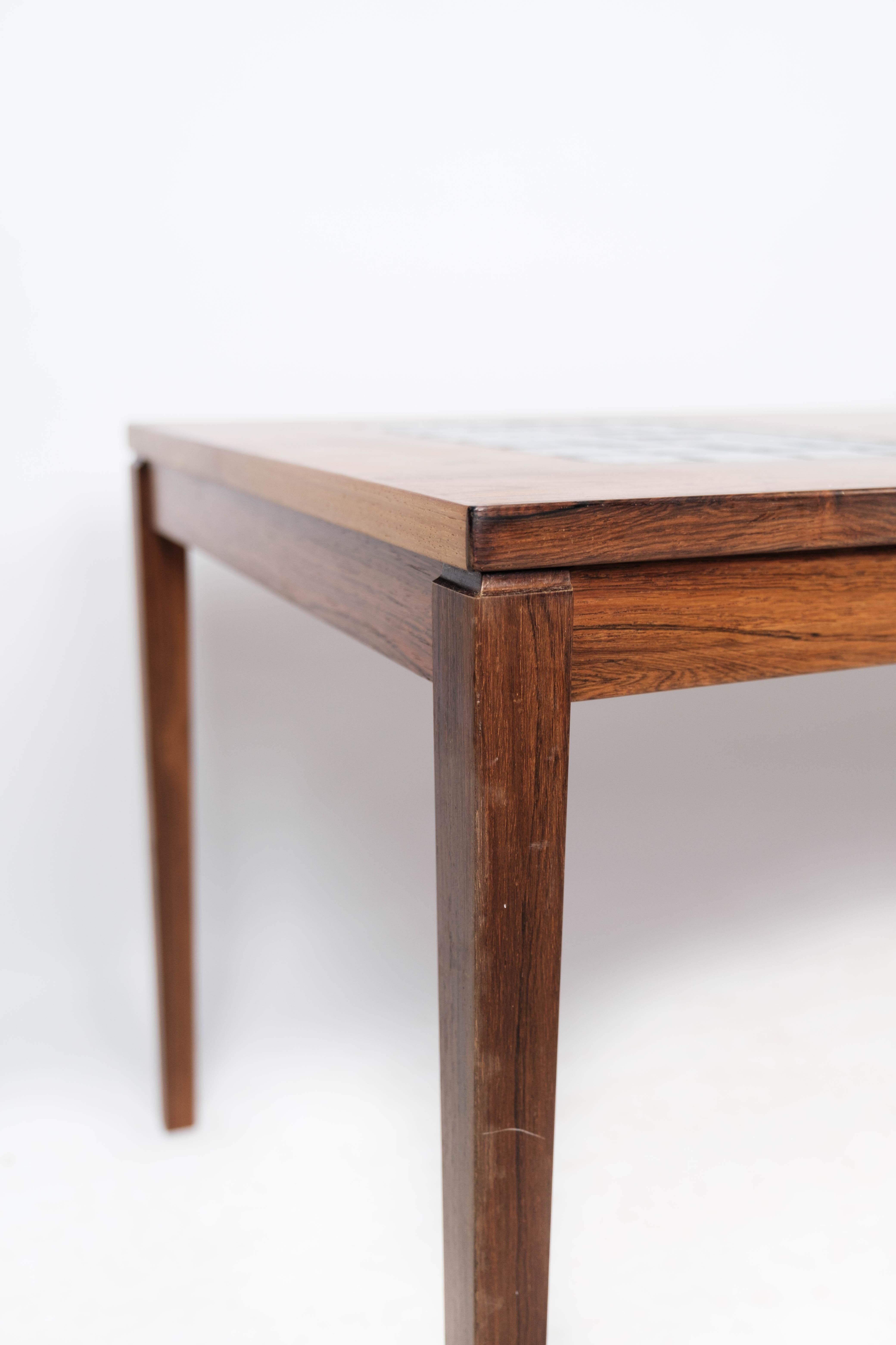 Mid-20th Century Coffee Table Made In Rosewood With Blue Tiles From 1960s For Sale