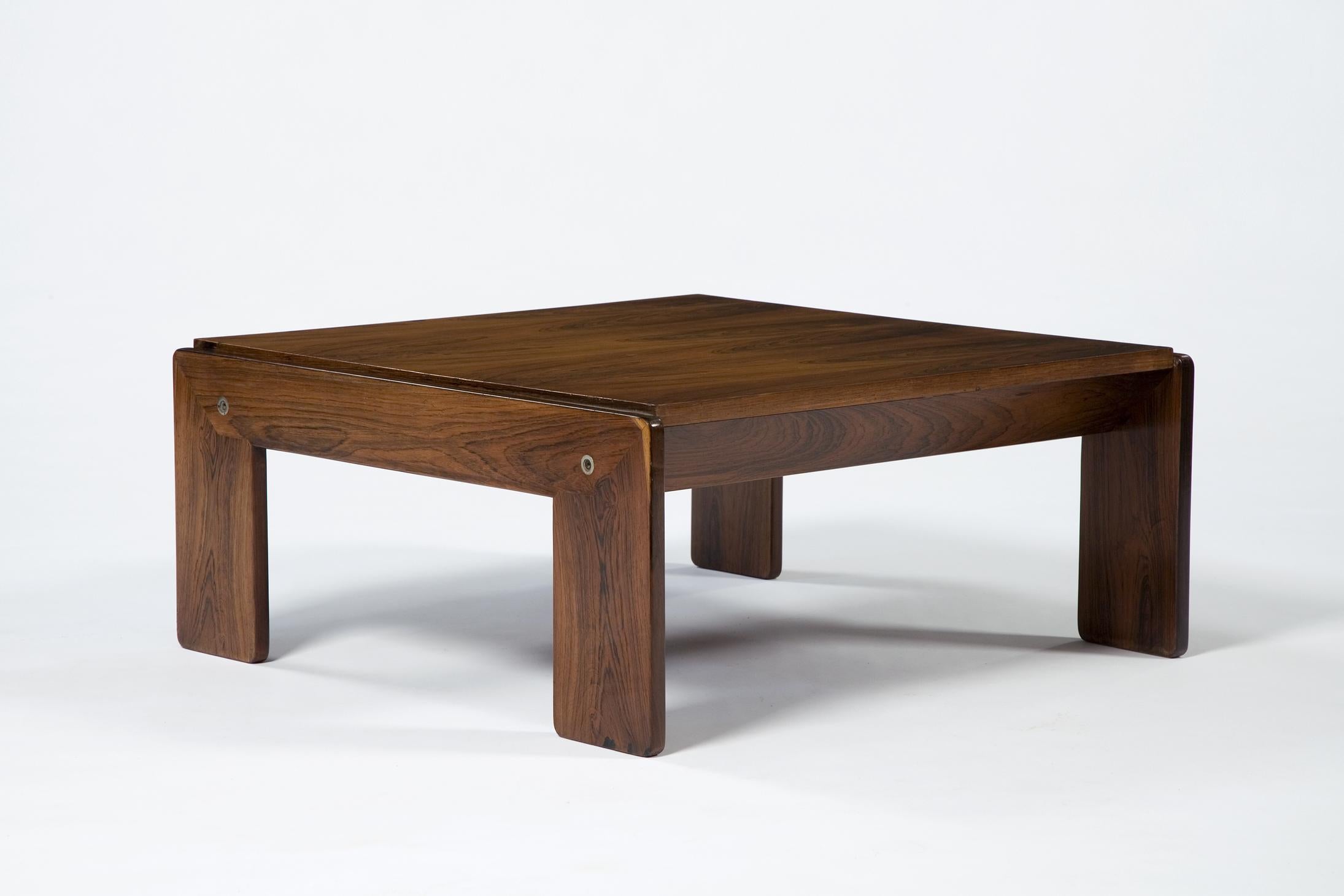 Coffee table in rosewood with exposed hardware. Attributed to Tobia and Afra Scarpa, 1970s.
 