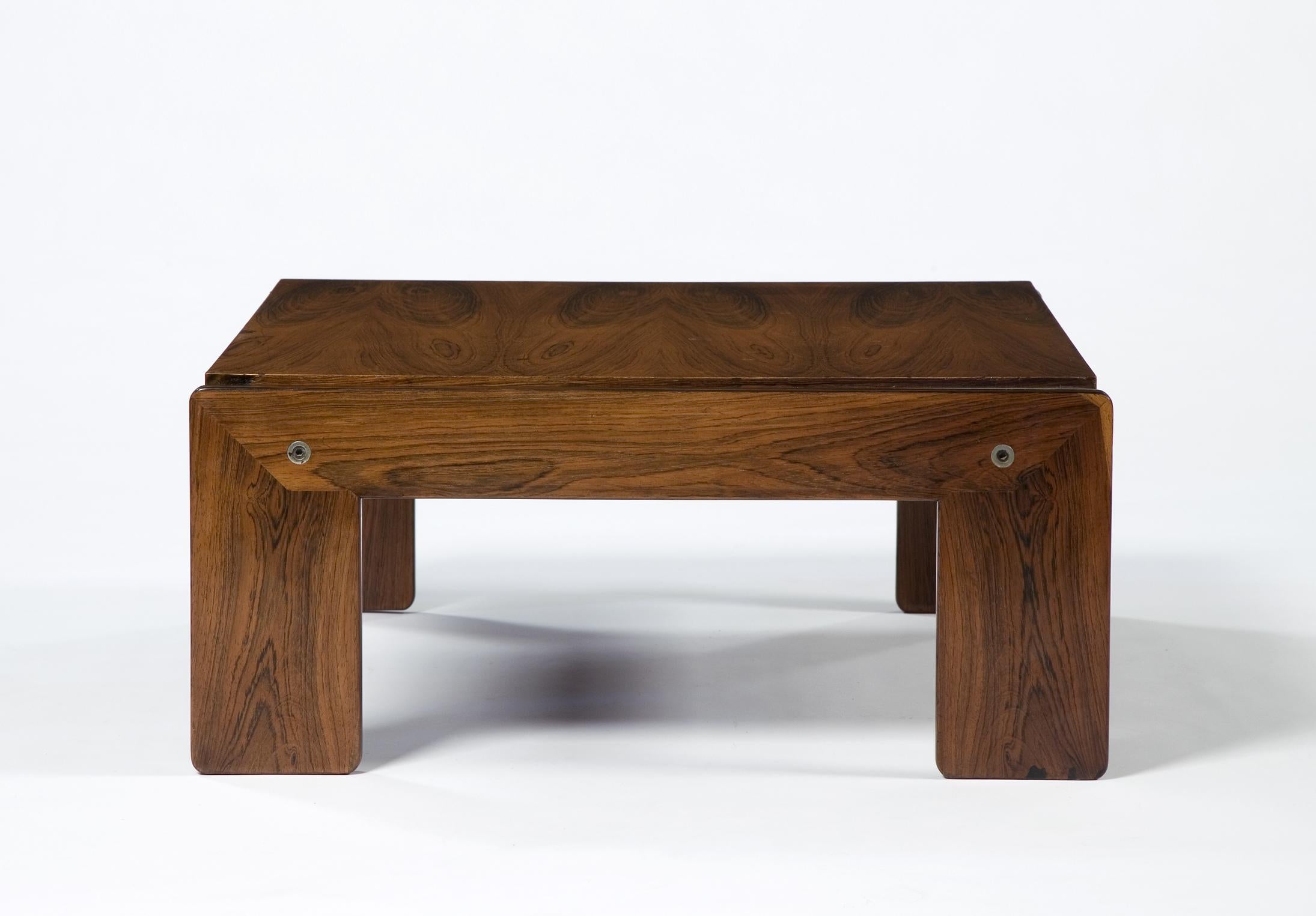 Modern Coffee Table in Rosewood with Exposed Hardware, 1970s