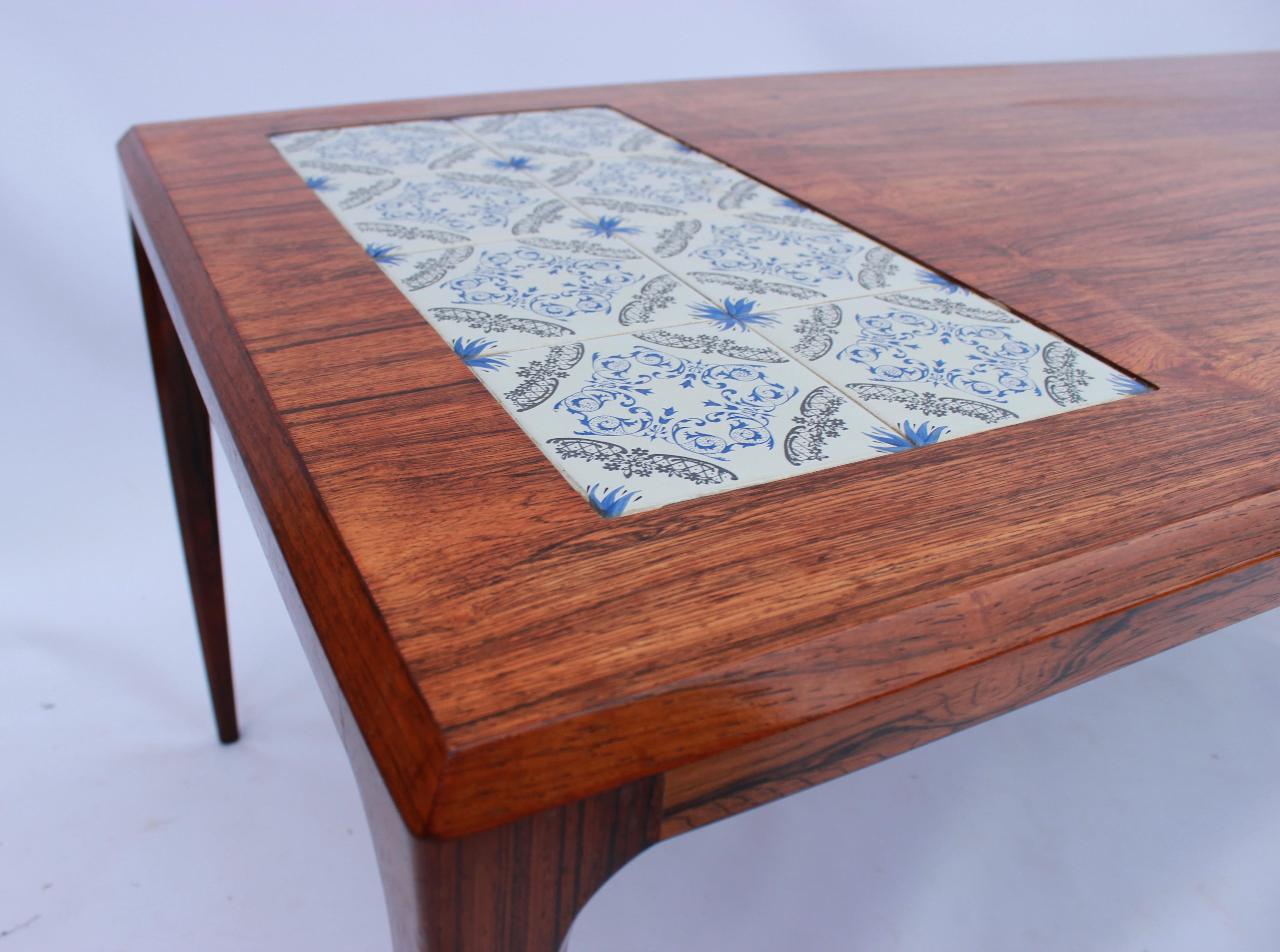Coffee Table in Rosewood with Royal Copenhagen Tiles by Johannes Andersen, 1960s 1