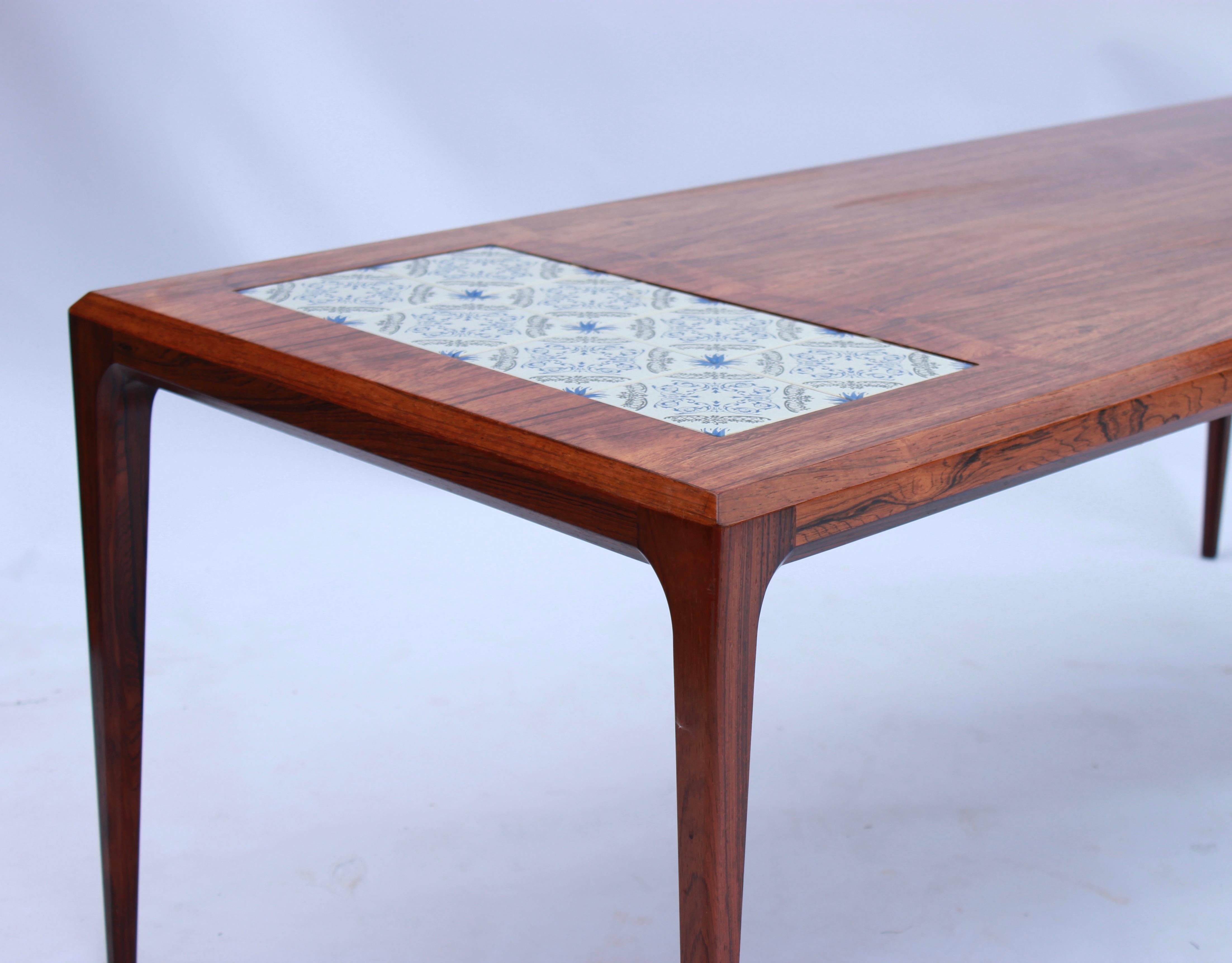 Coffee Table in Rosewood with Royal Copenhagen Tiles by Johannes Andersen, 1960s 3