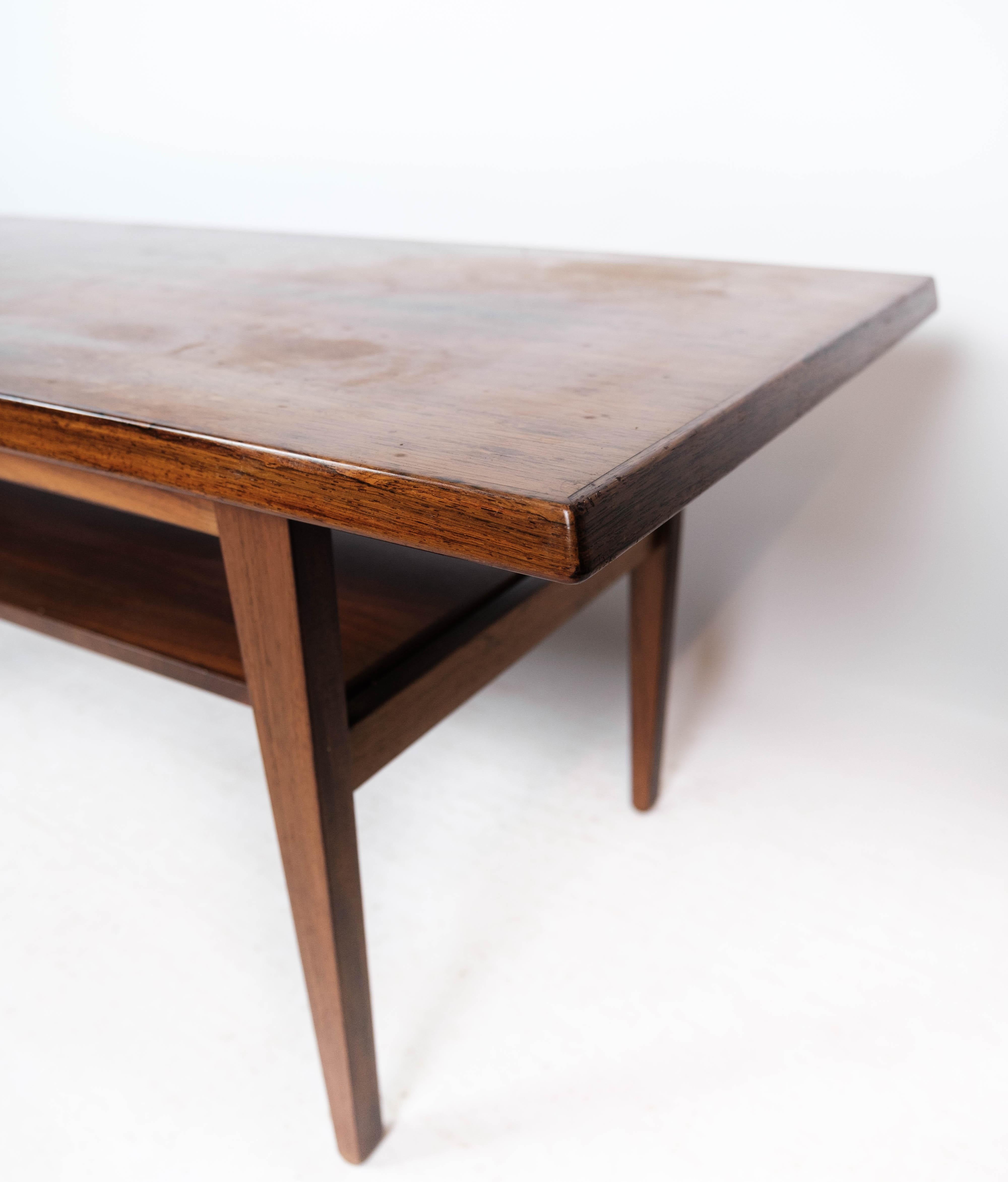 Mid-Century Modern Coffee Table Made In Rosewood With Shelf From 1960s For Sale