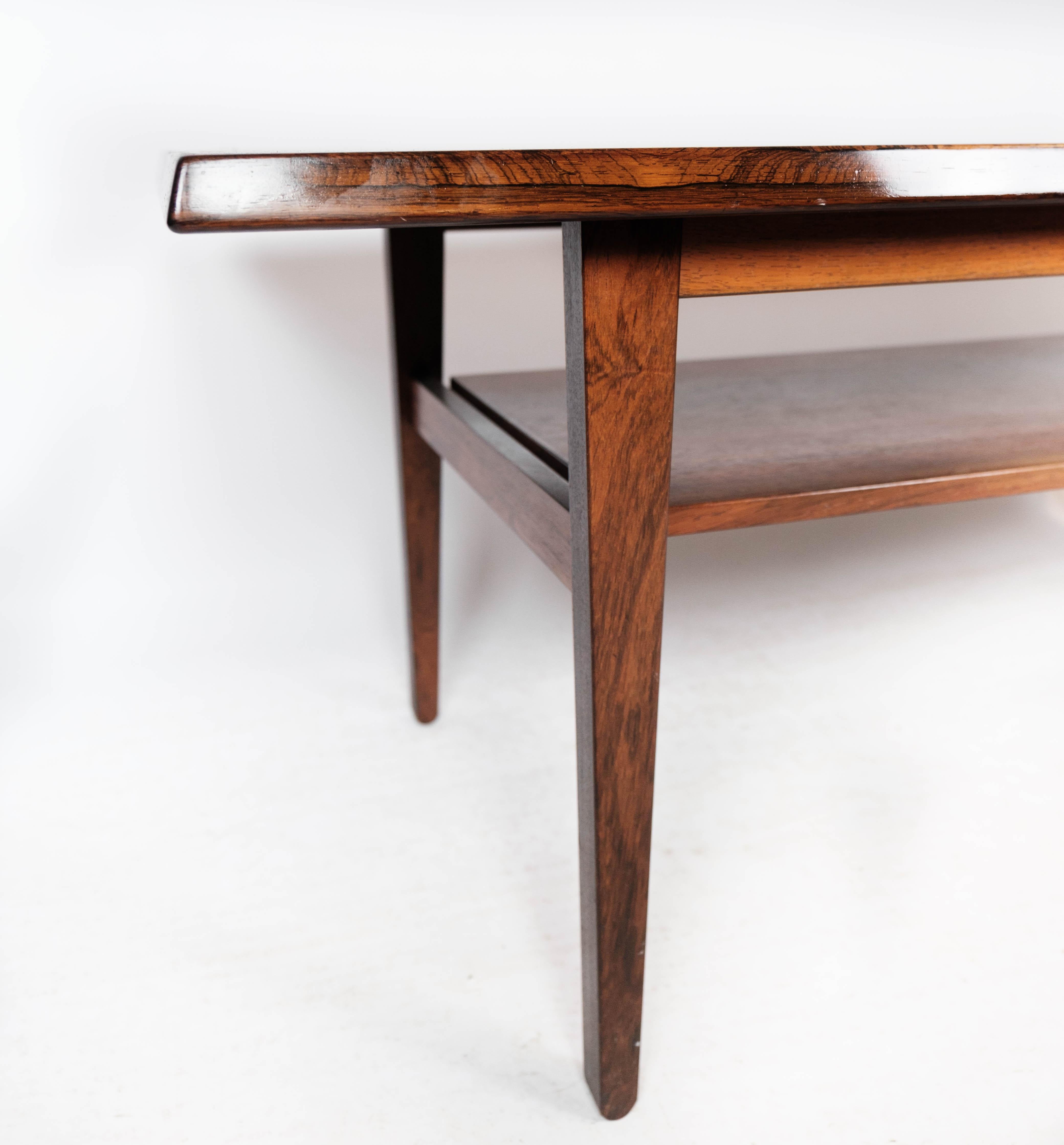 Mid-20th Century Coffee Table Made In Rosewood With Shelf From 1960s For Sale