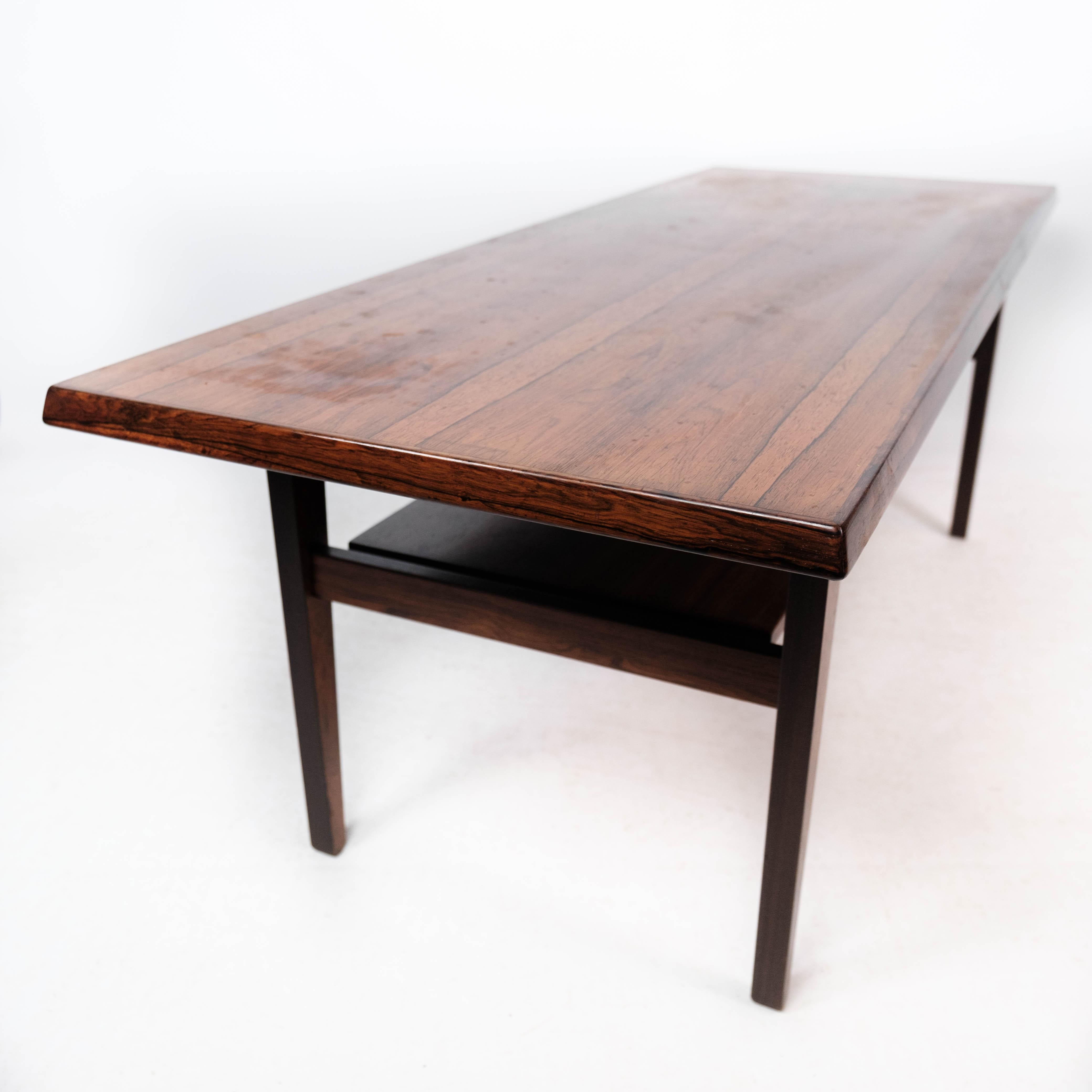 Coffee Table Made In Rosewood With Shelf From 1960s For Sale 2