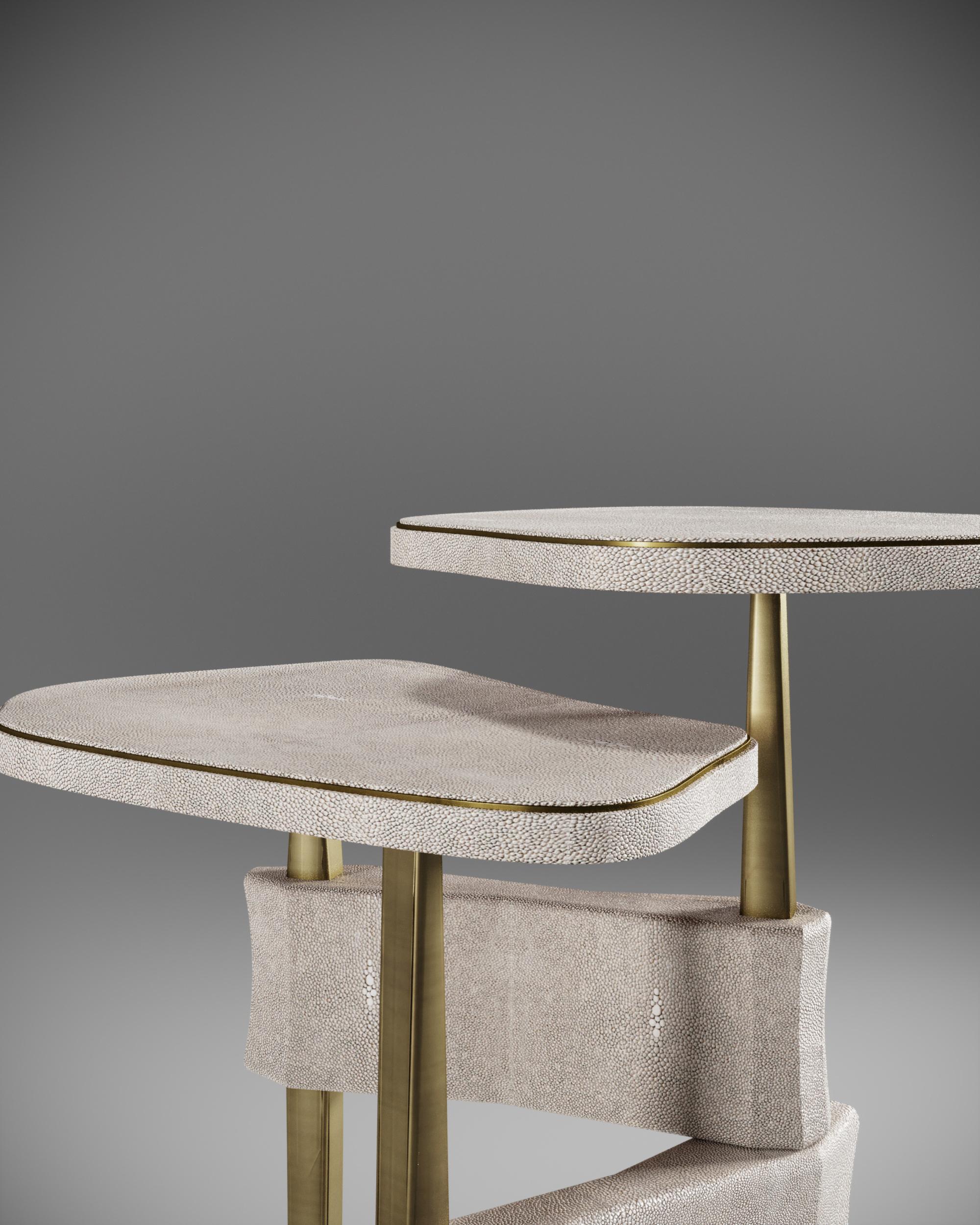 Contemporary Coffee Table in Shagreen Shell and Bronze Patina Brass by Kifu Paris For Sale