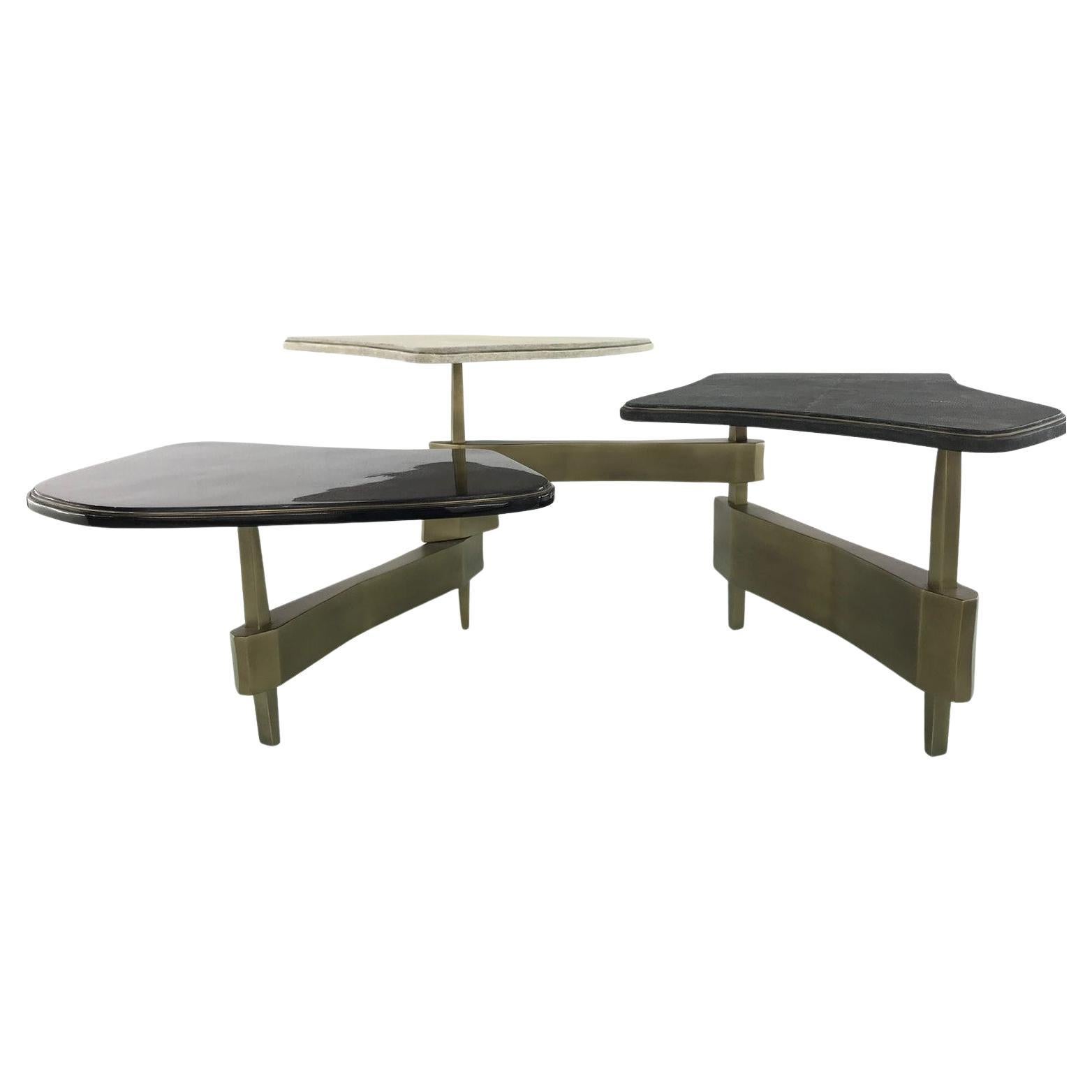 Couchtisch in Chagrinschale und Bronze-Patina aus Messing von Kifu Paris