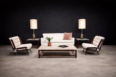 Mesa de centro de palisandro macizo y mármol de Jorge Jabour para Móveis Cantu, Brasil