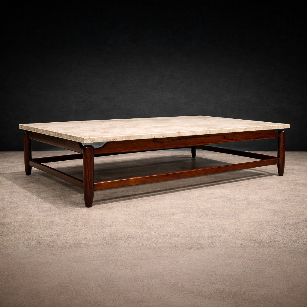 Coffee Table in Solid Rosewood & Marble by Jorge Jabour for Móveis Cantu, Brazil