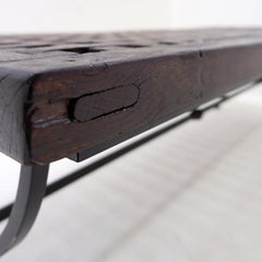 Coffee Table in solid wood with openwork design and wrought iron legs