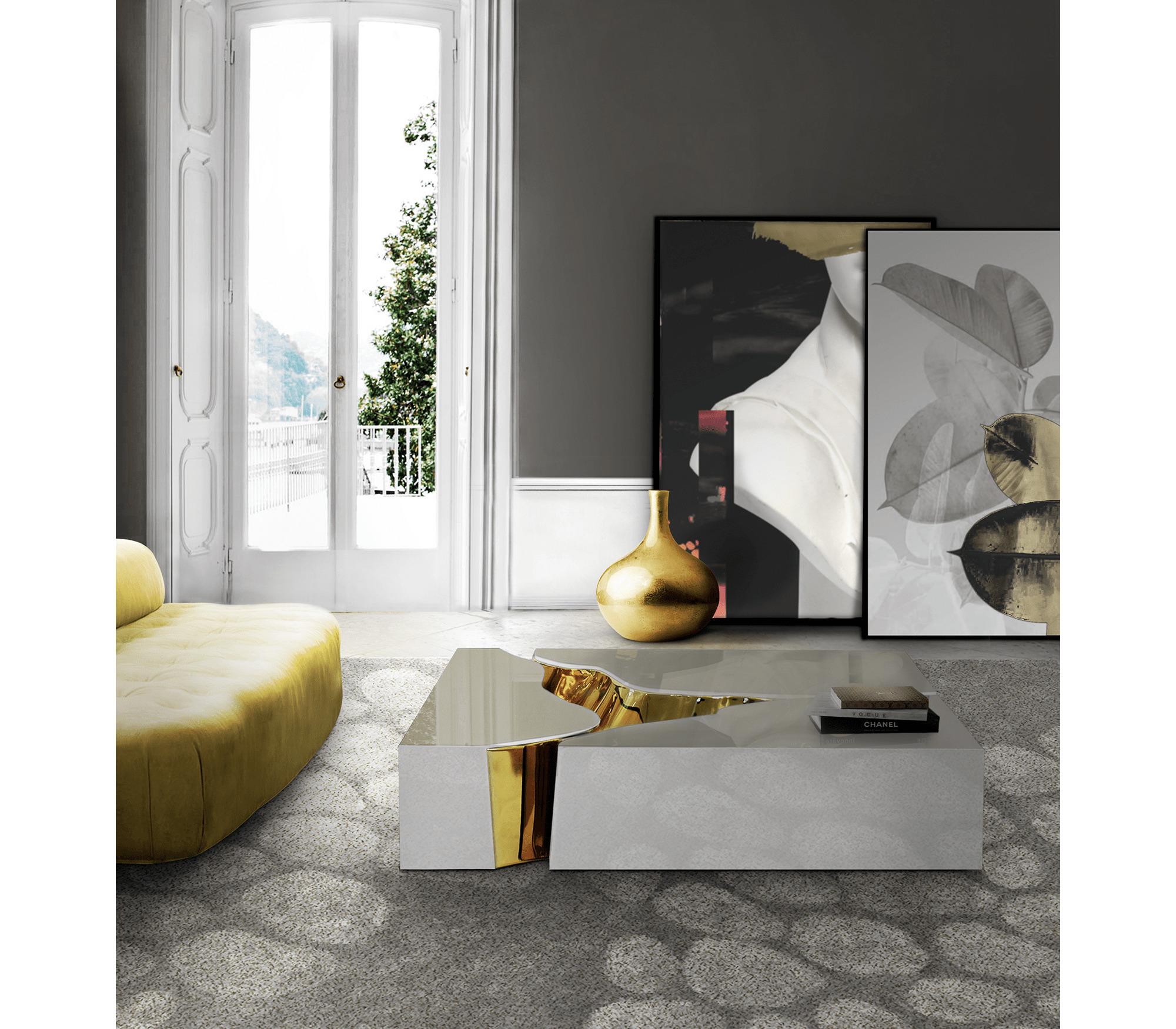 Table basse en acier et laiton 