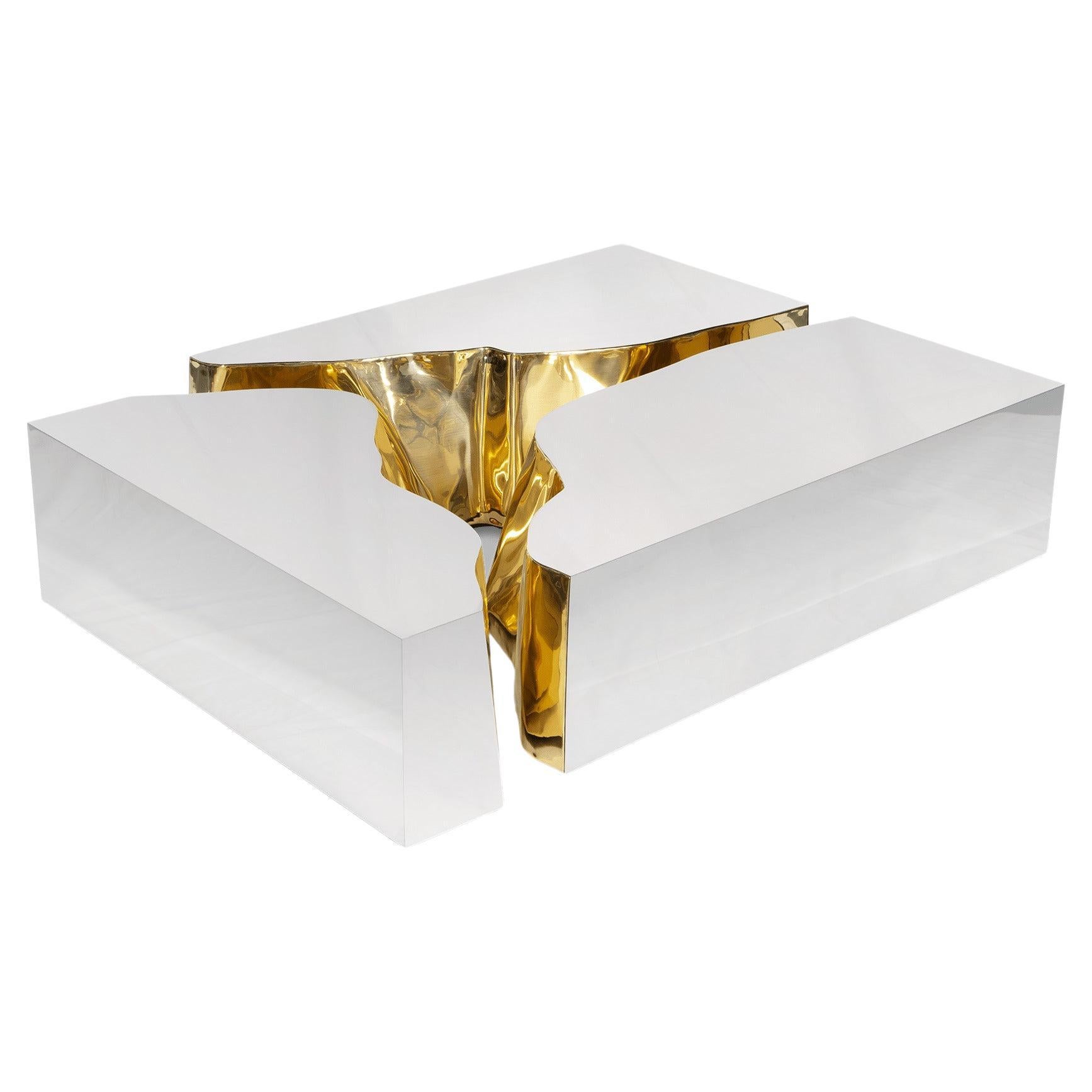Coffee Table in Steel and Brass "Arctic" For Sale