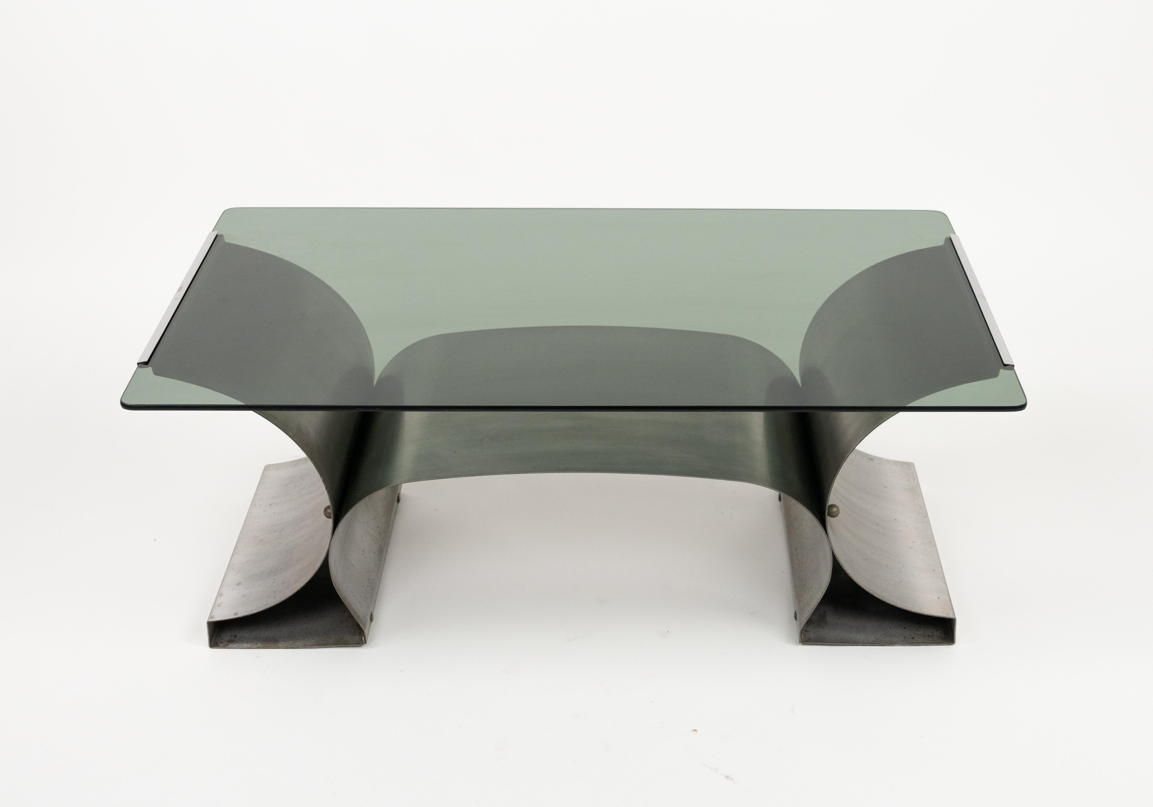 Coffee Table in Steel and Glass by Francois Monnet for Kappa, France, 1970s 2