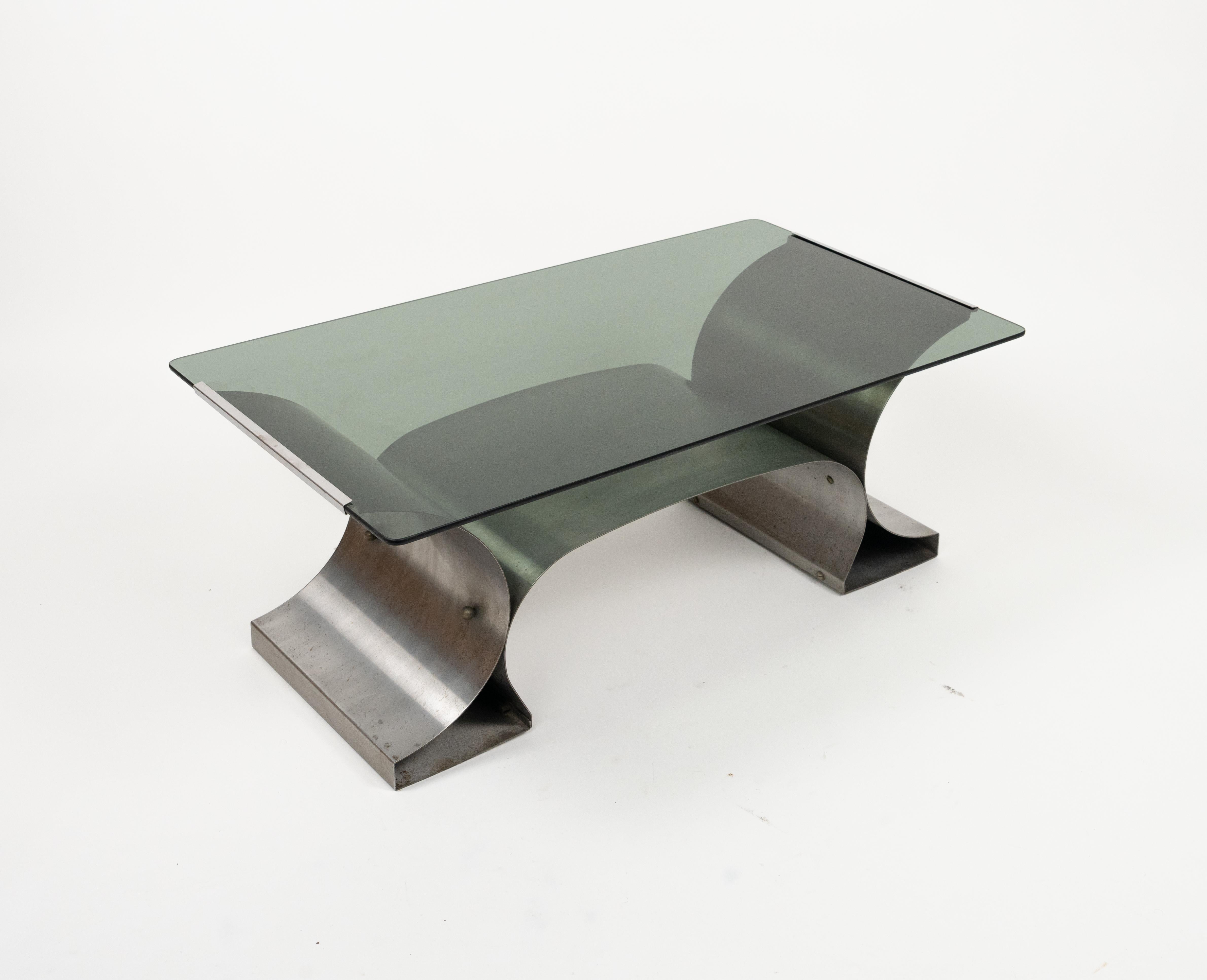 Coffee Table in Steel and Glass by Francois Monnet for Kappa, France, 1970s 3