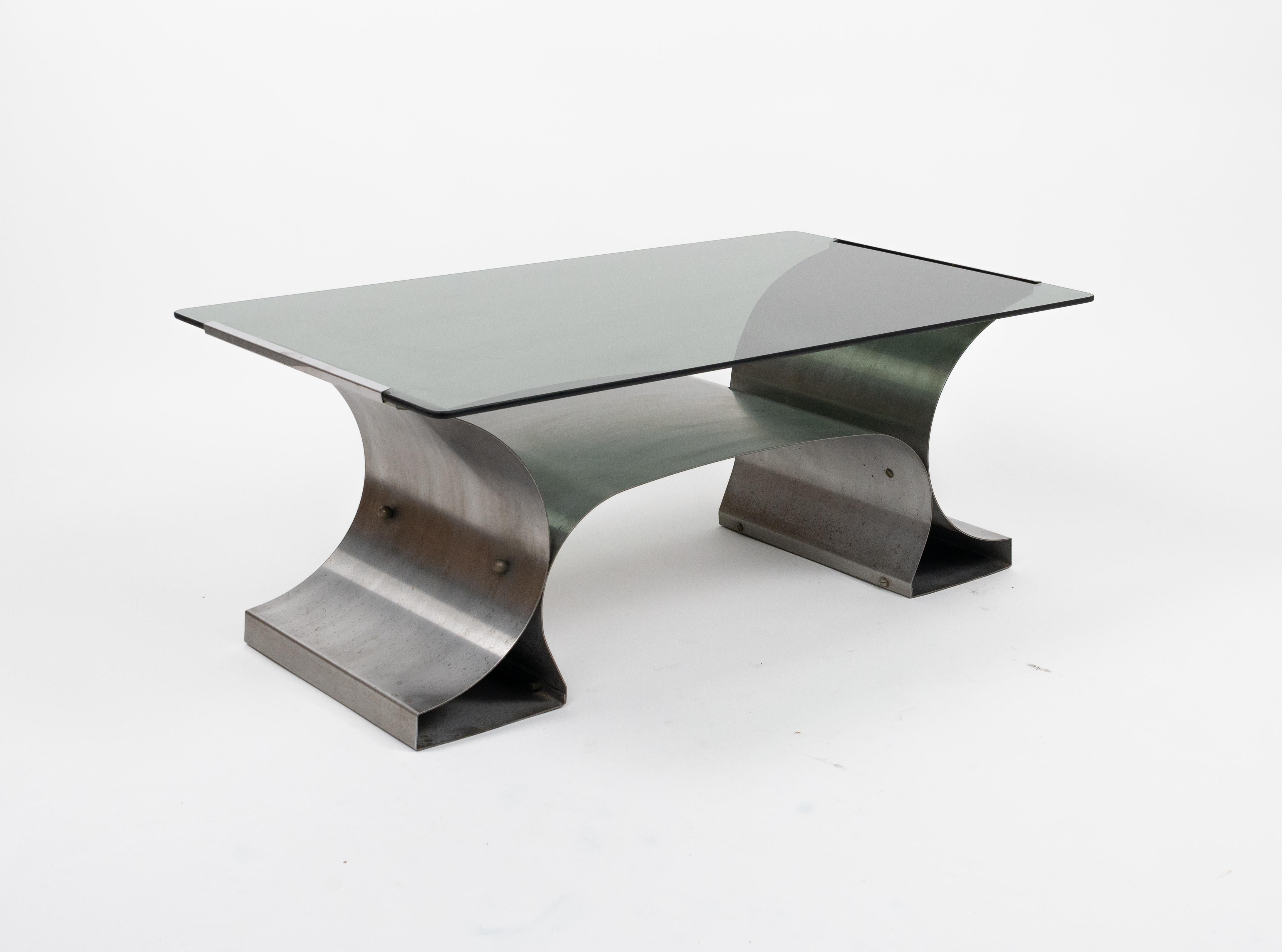 Coffee Table in Steel and Glass by Francois Monnet for Kappa, France, 1970s 5