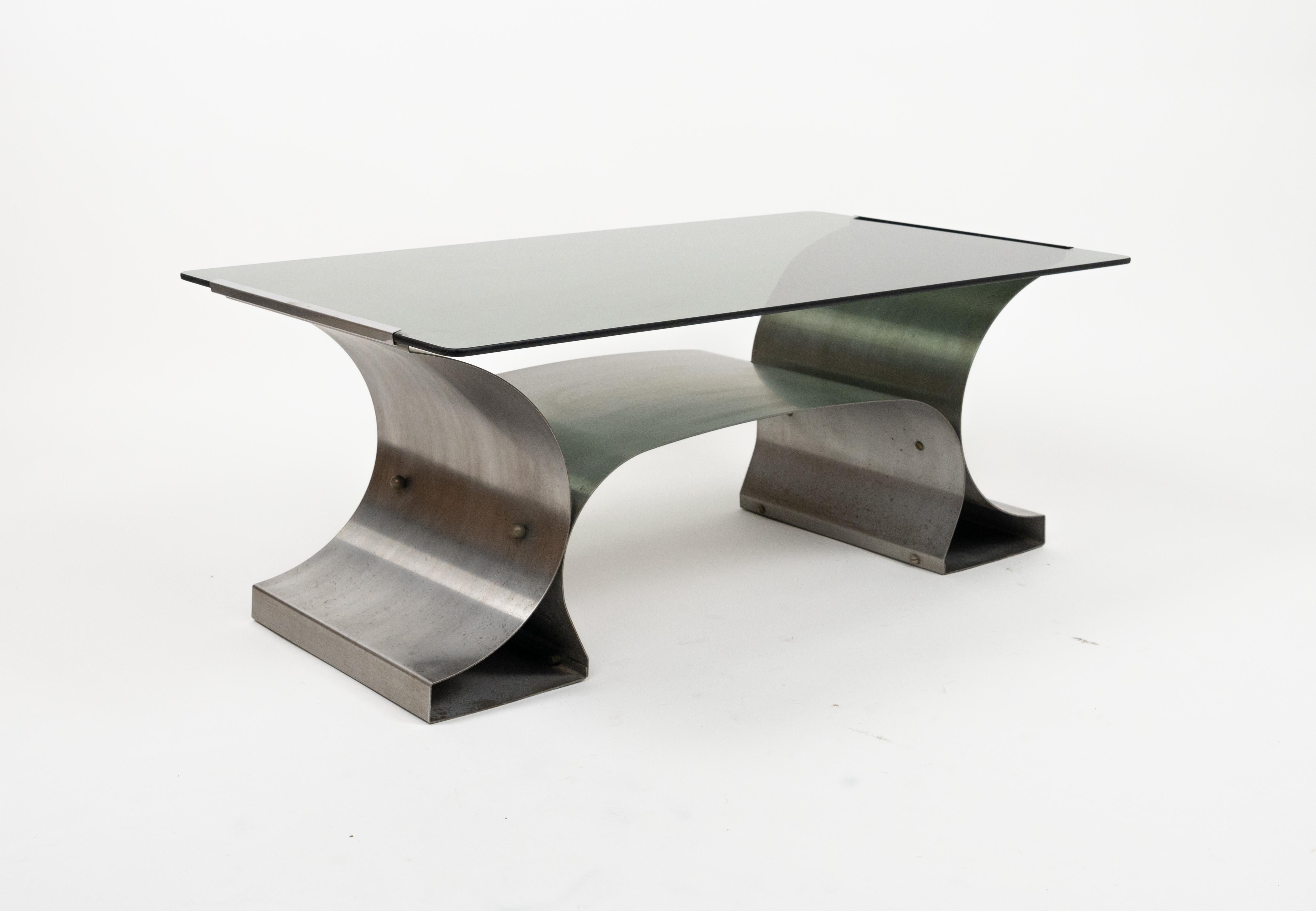 Coffee Table in Steel and Glass by Francois Monnet for Kappa, France, 1970s 6