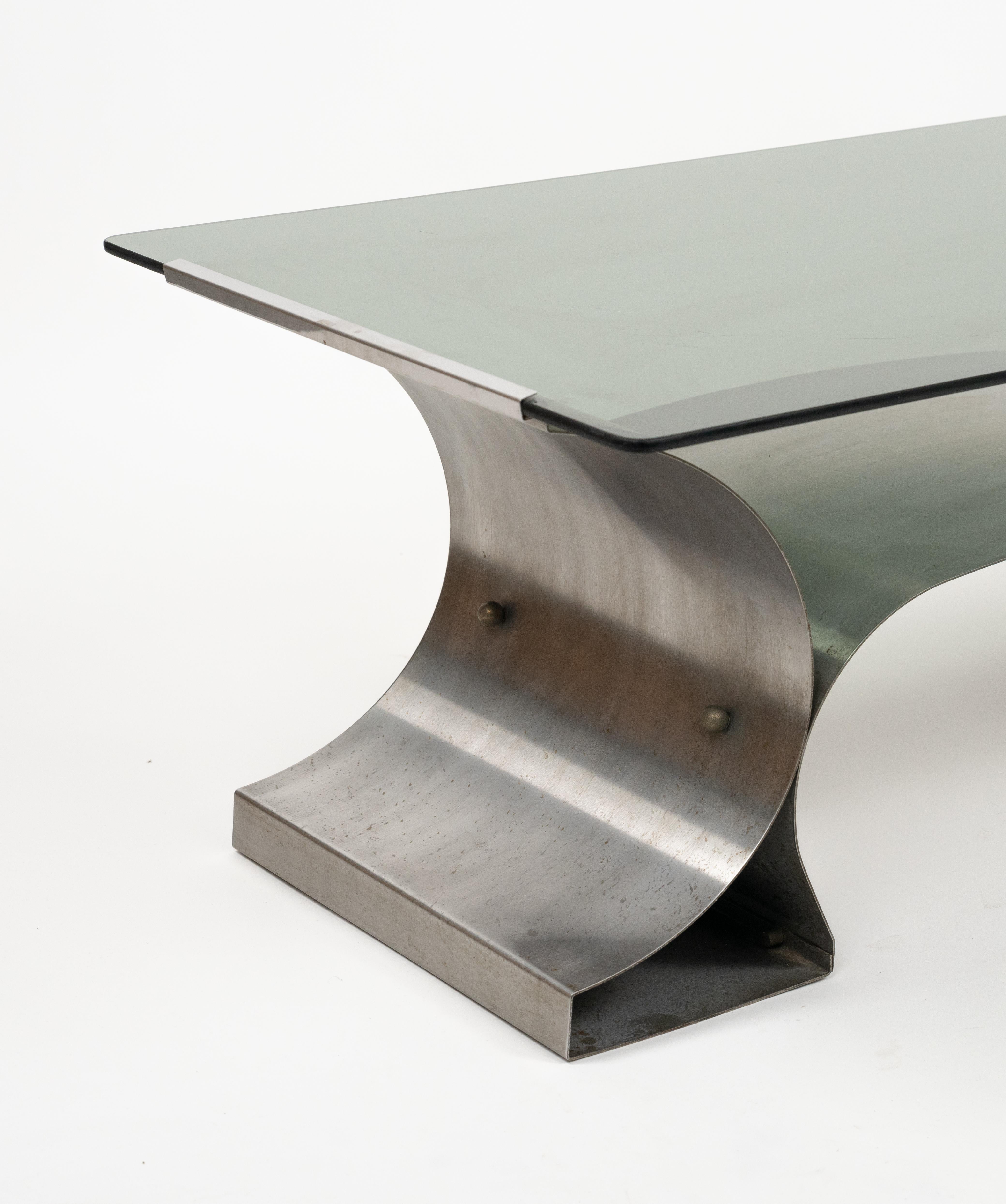 Coffee Table in Steel and Glass by Francois Monnet for Kappa, France, 1970s 7