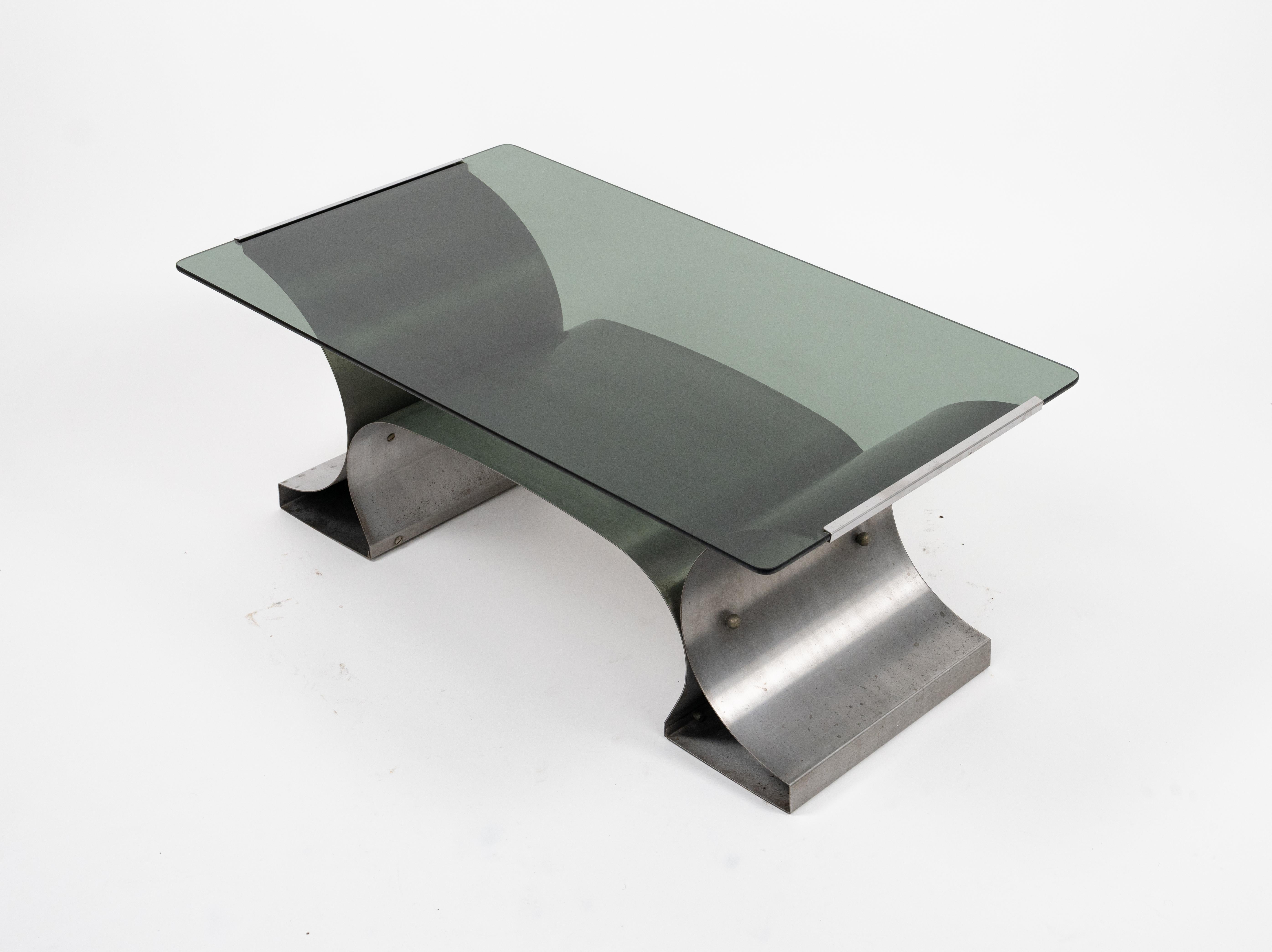Coffee Table in Steel and Glass by Francois Monnet for Kappa, France, 1970s 8