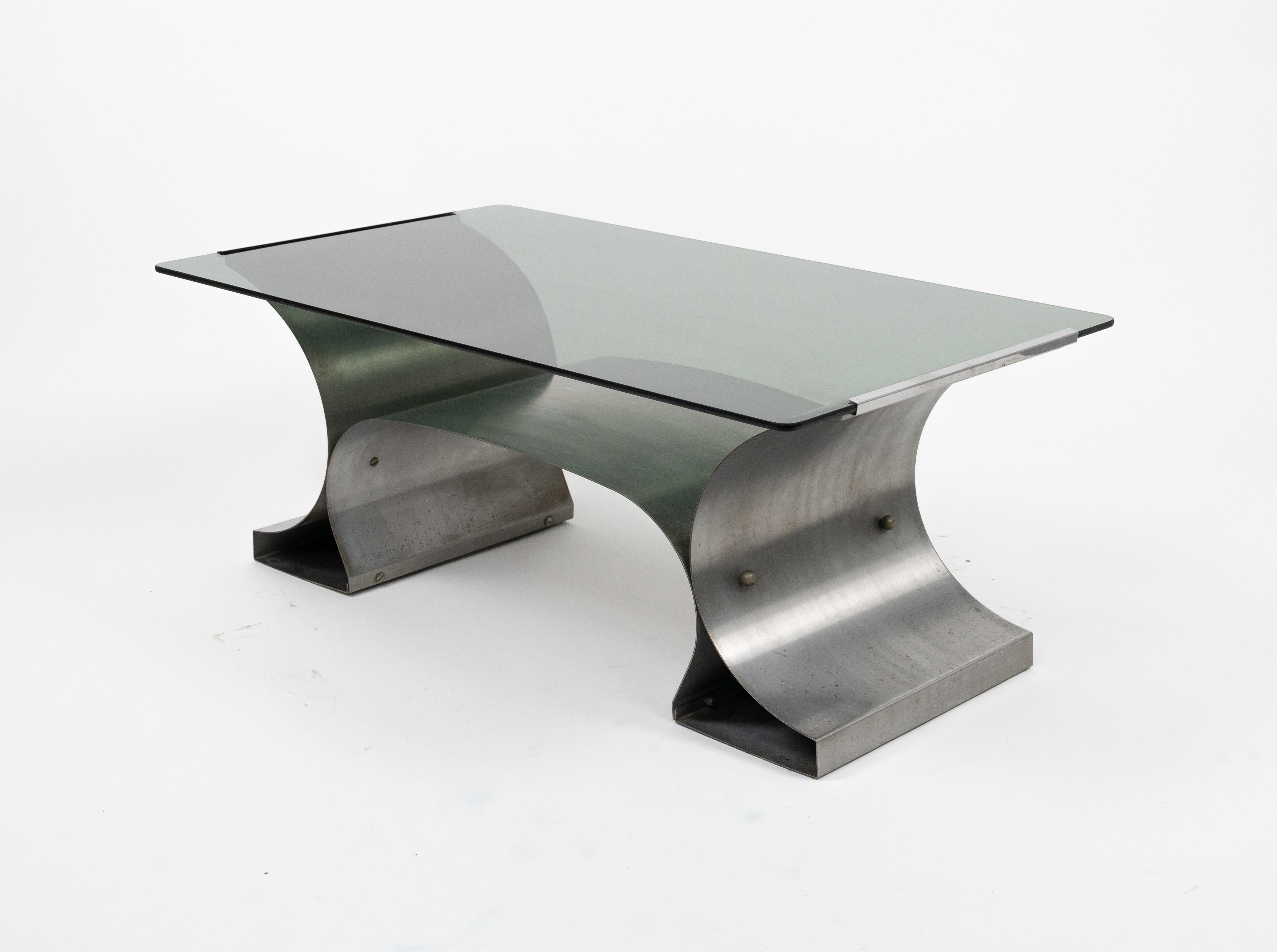 Coffee Table in Steel and Glass by Francois Monnet for Kappa, France, 1970s 9