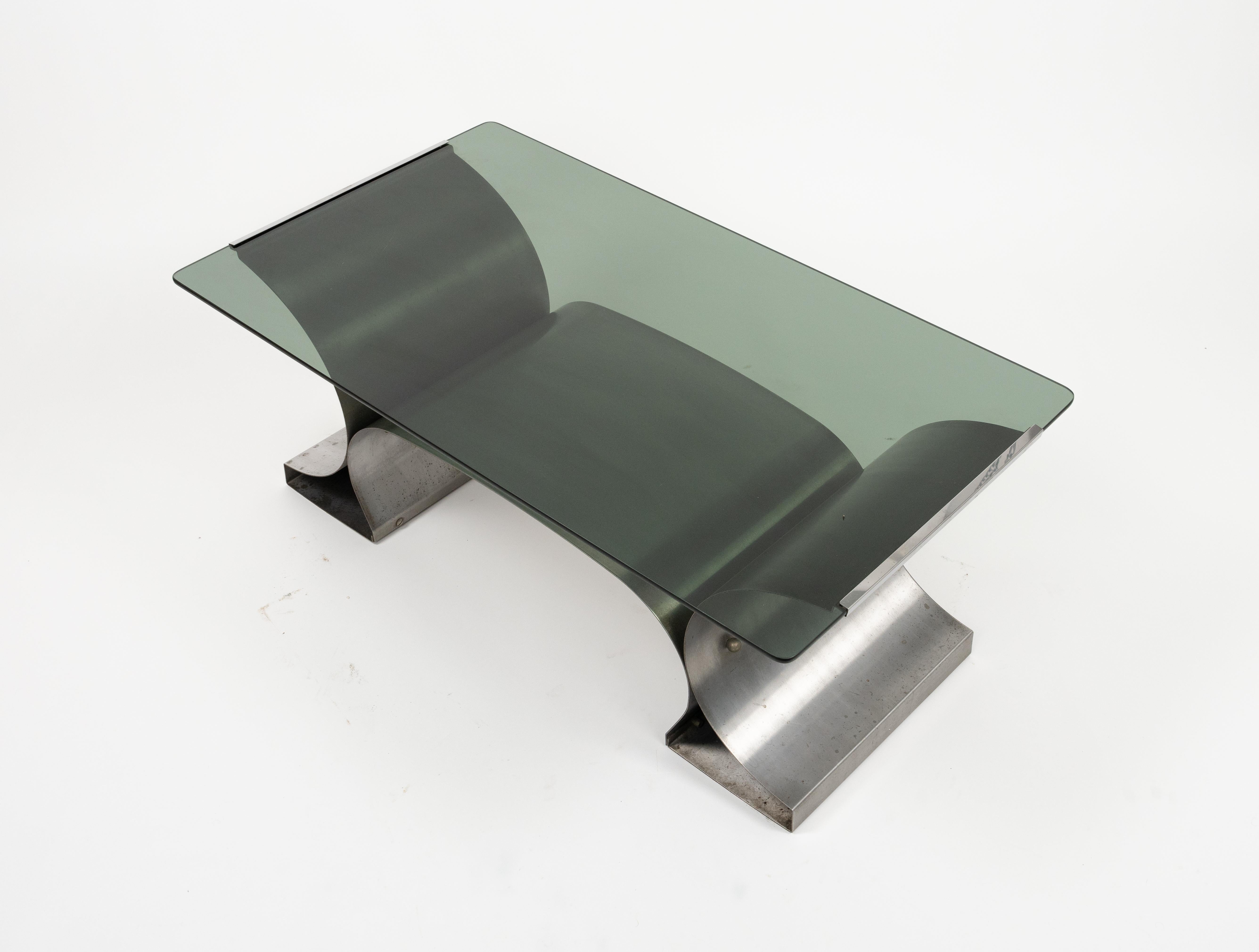 Coffee Table in Steel and Glass by Francois Monnet for Kappa, France, 1970s 10