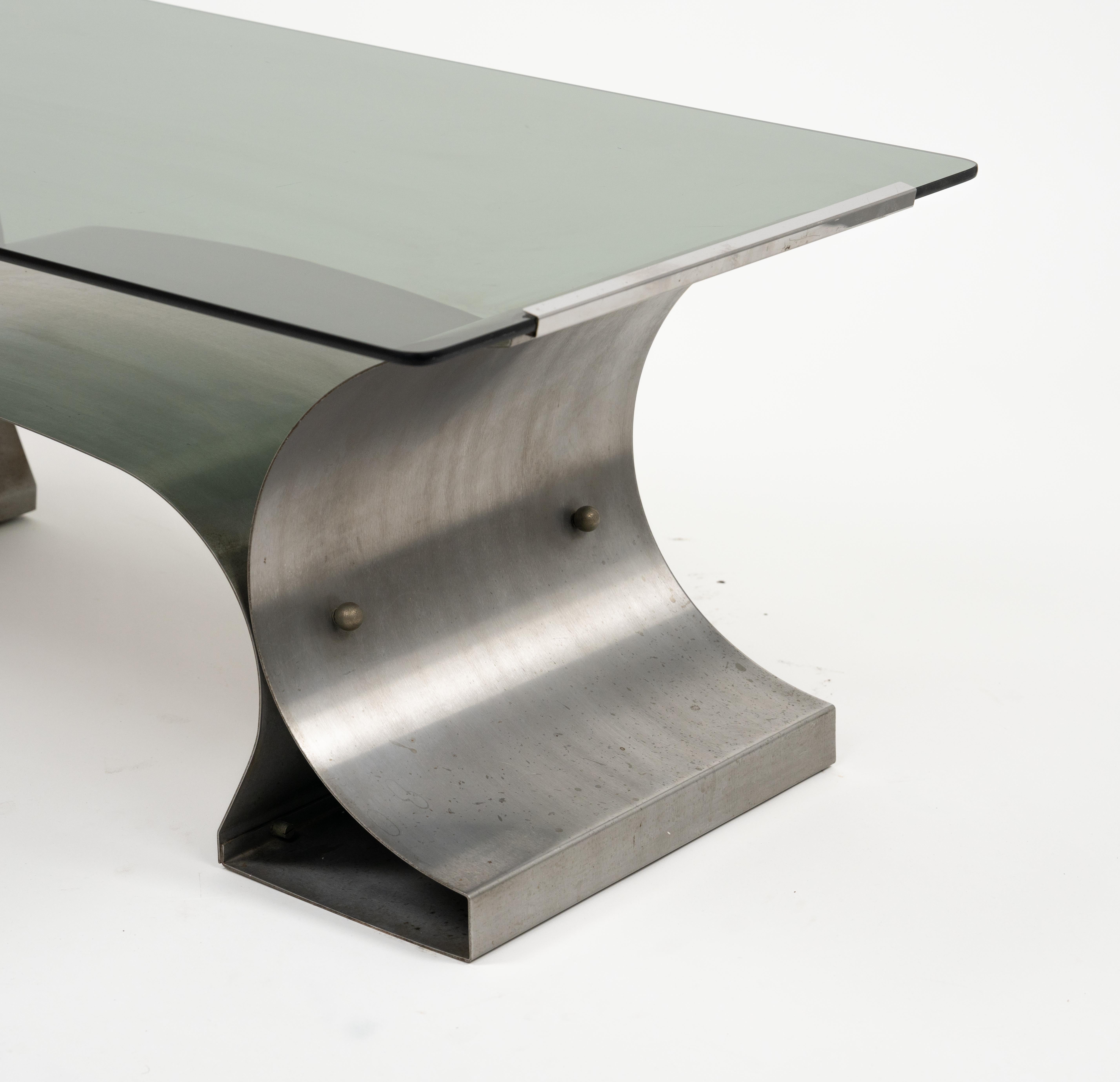 Coffee Table in Steel and Glass by Francois Monnet for Kappa, France, 1970s 11