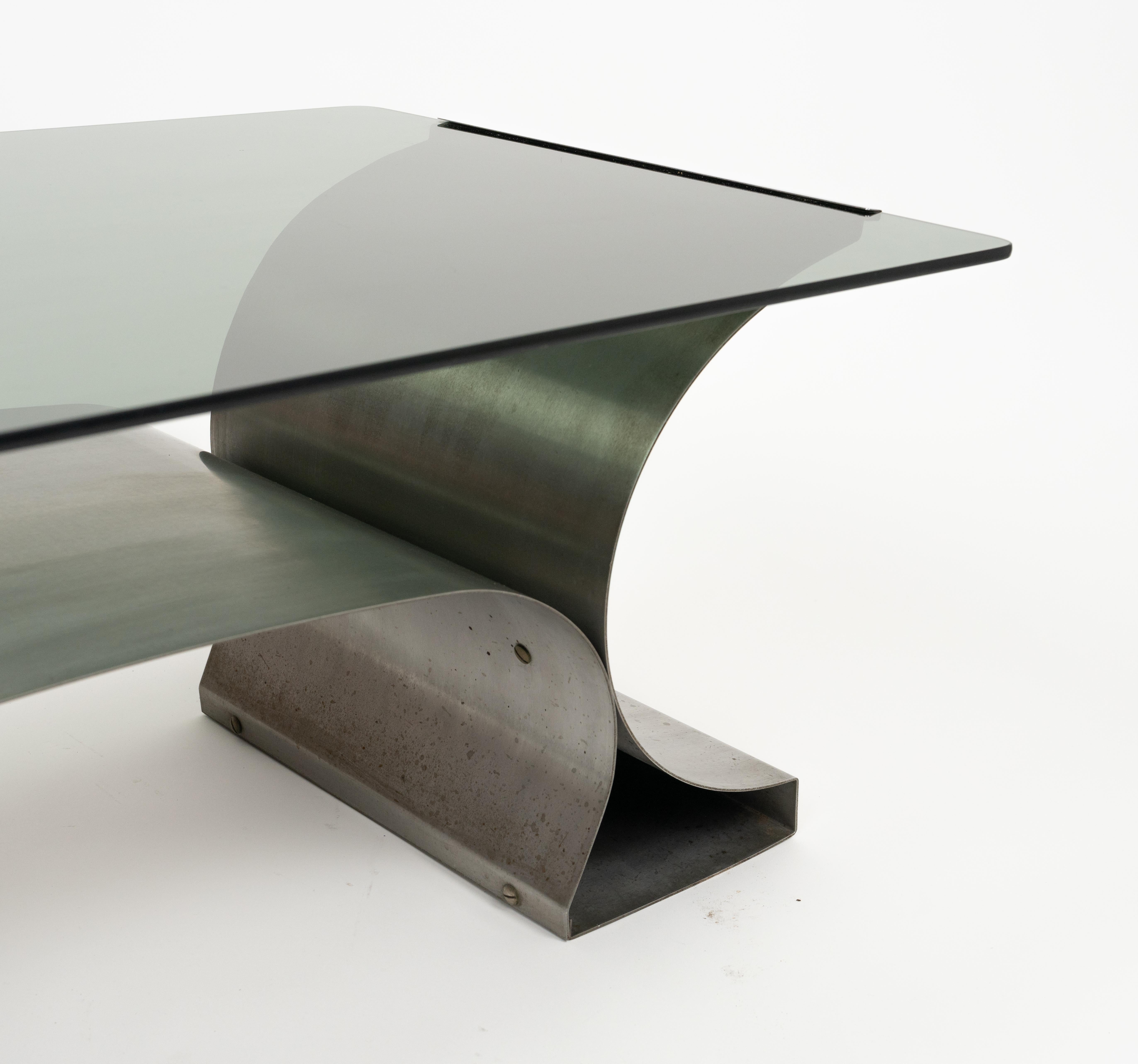 Coffee Table in Steel and Glass by Francois Monnet for Kappa, France, 1970s 12