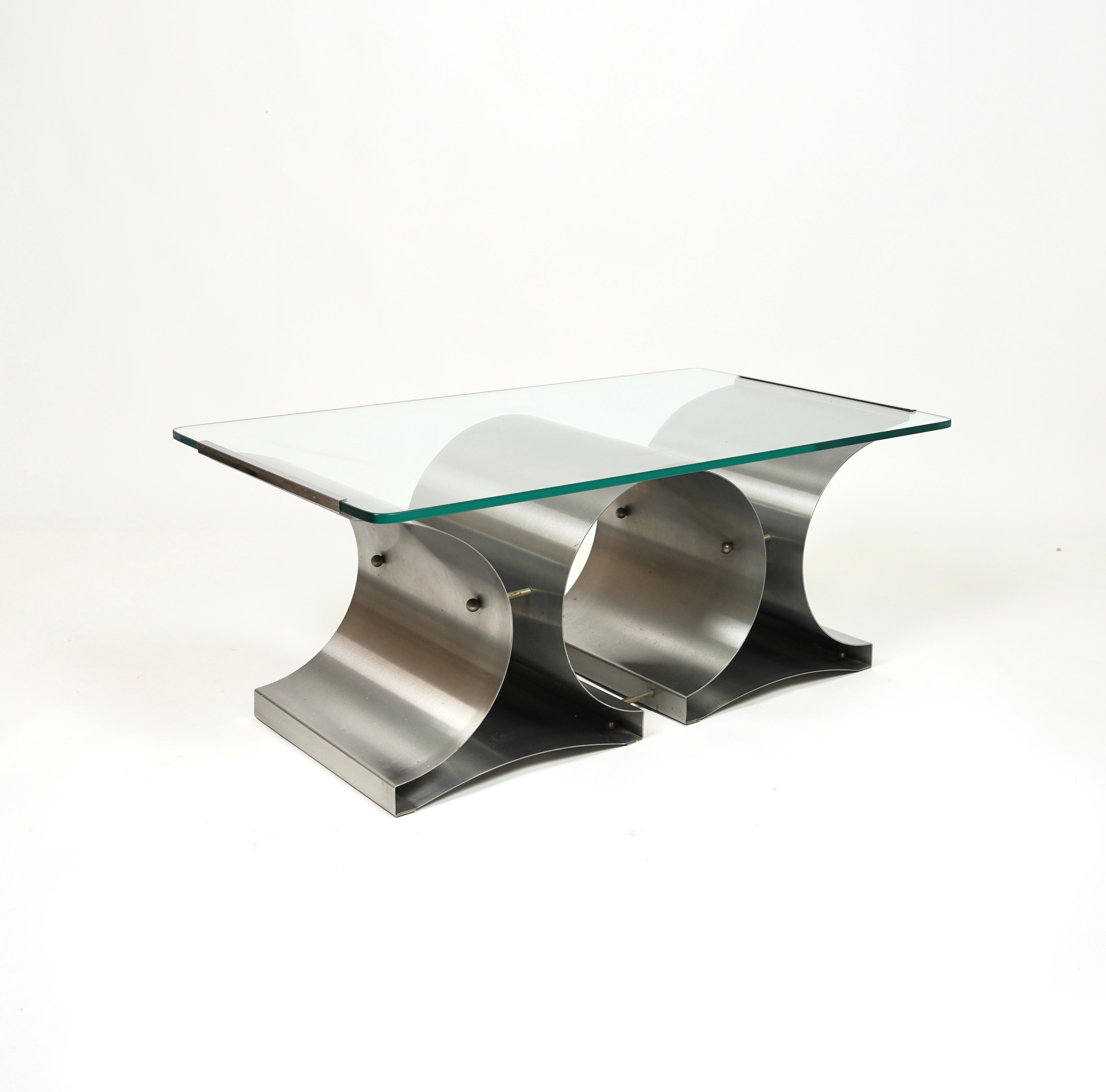 French Coffee Table in Steel and Glass by Francois Monnet for Kappa, France, 1970s For Sale