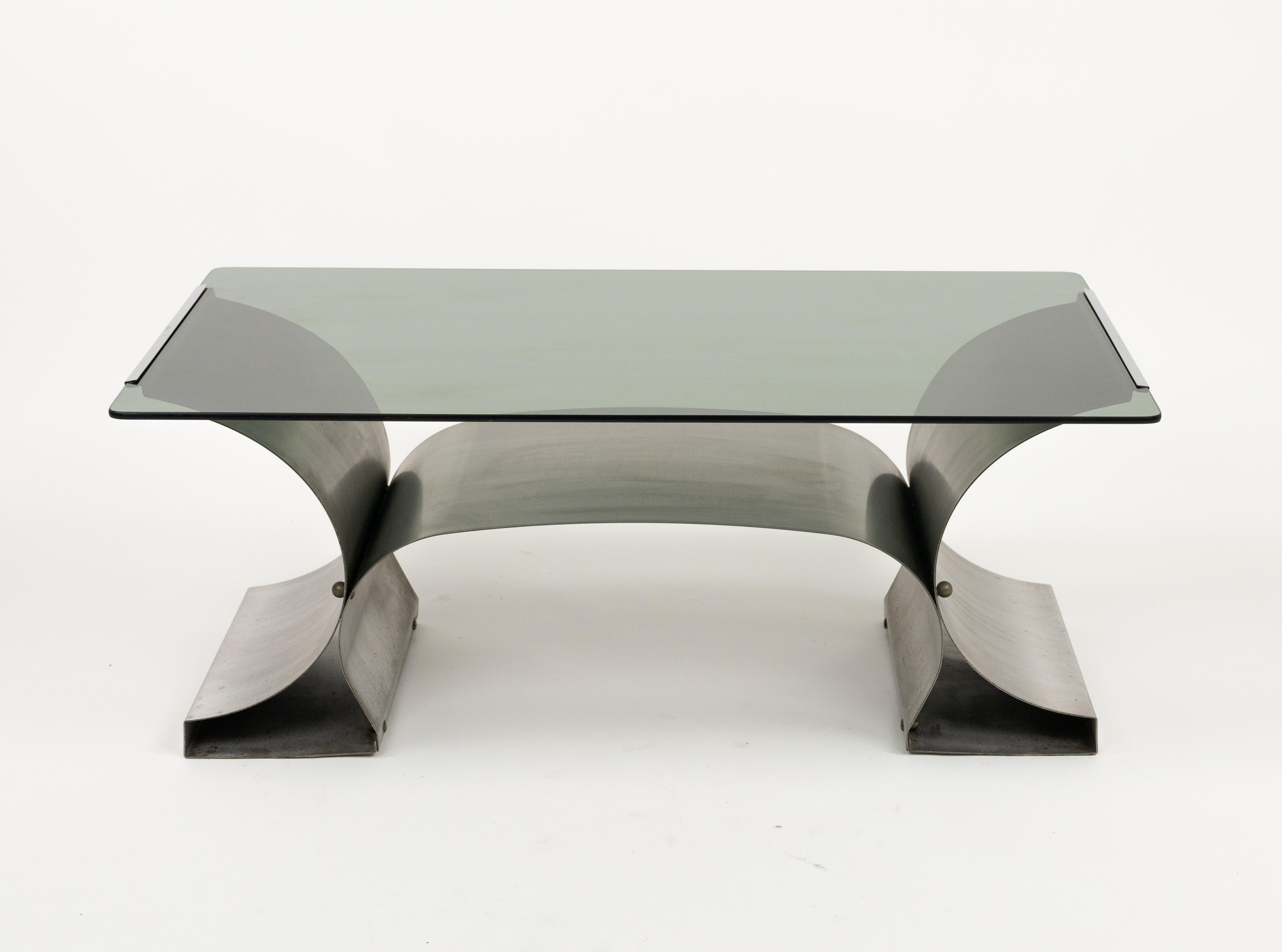Coffee Table in Steel and Glass by Francois Monnet for Kappa, France, 1970s In Good Condition In Rome, IT