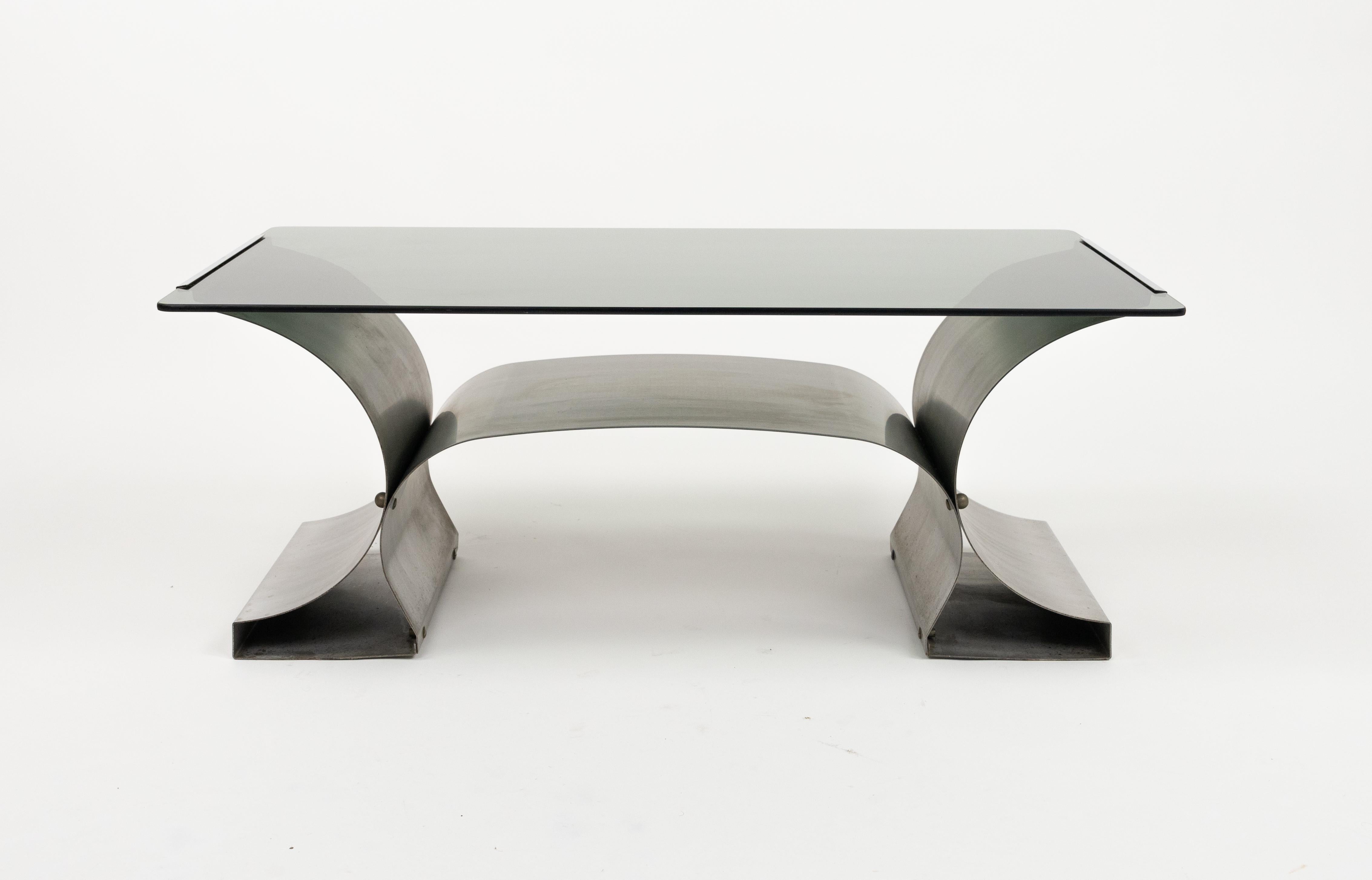 Late 20th Century Coffee Table in Steel and Glass by Francois Monnet for Kappa, France, 1970s