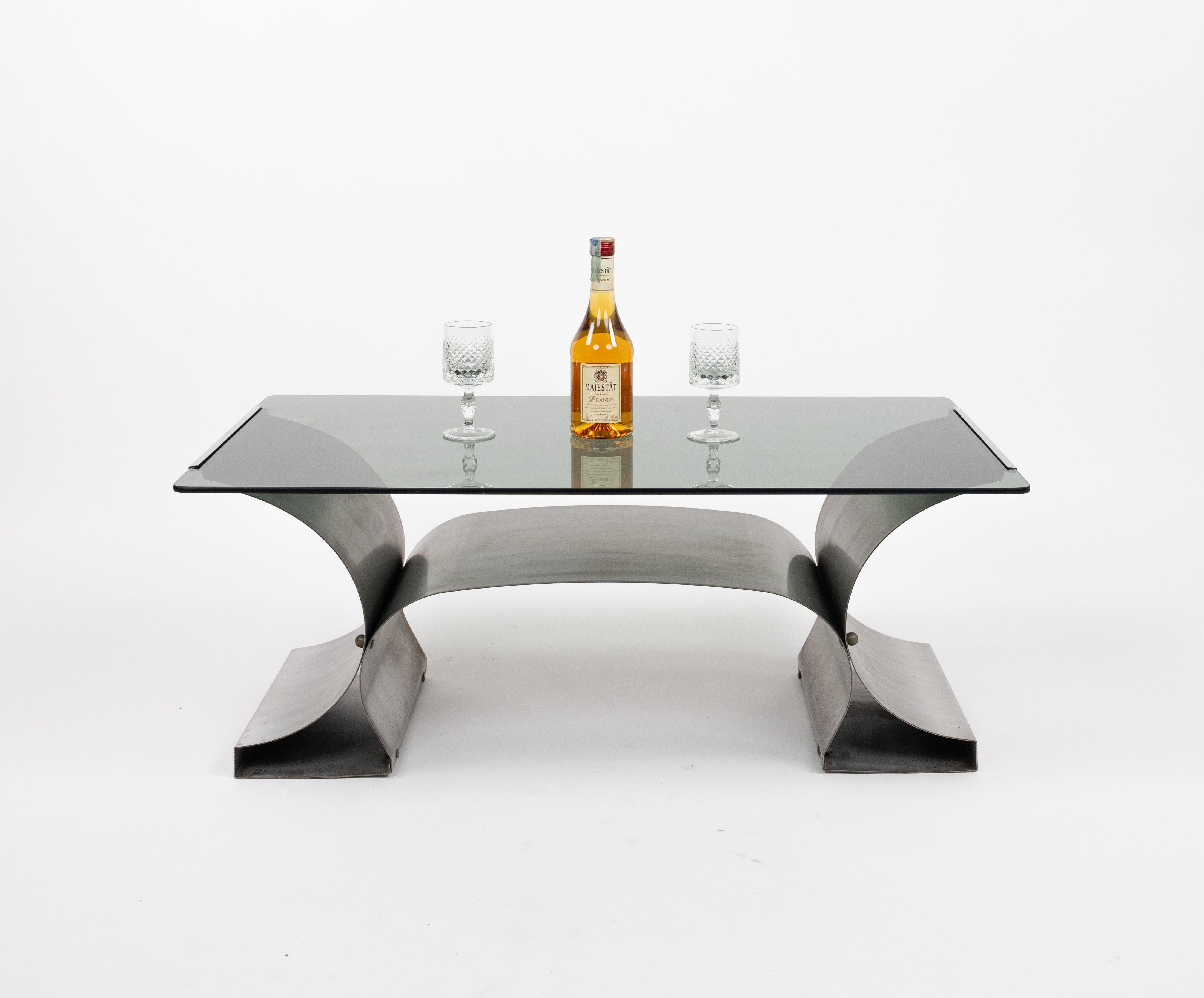 Coffee Table in Steel and Glass by Francois Monnet for Kappa, France, 1970s 1